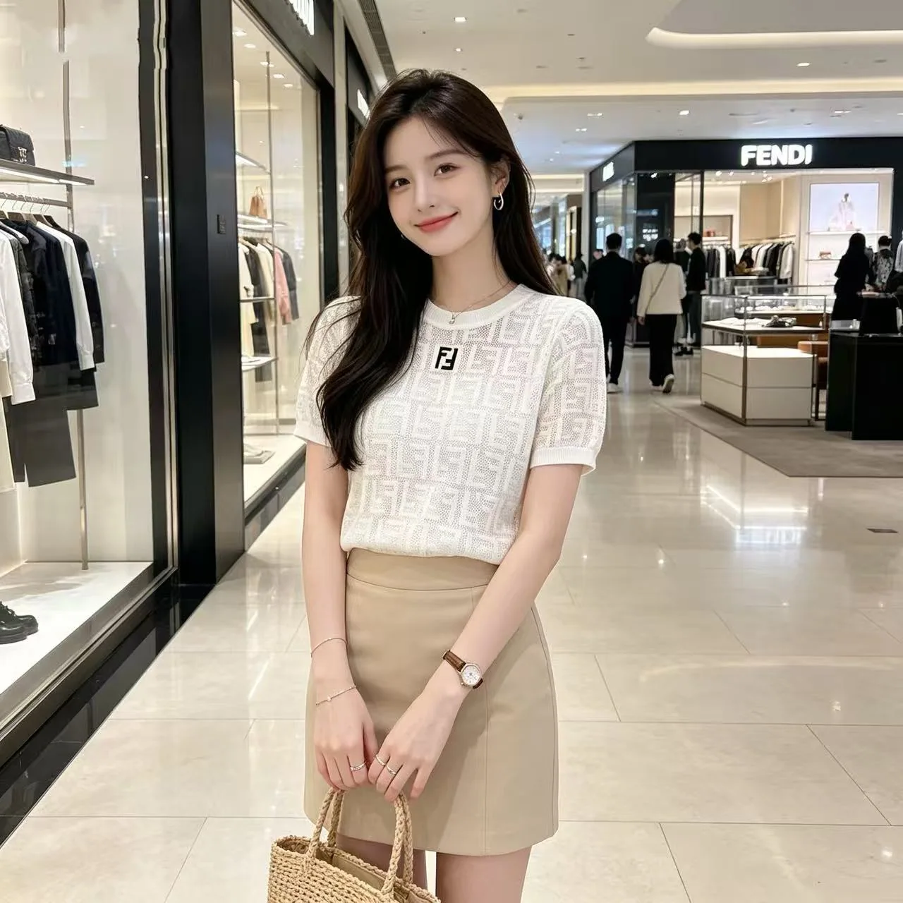 펜디 중공 니트 반팔 탑 상세 이미지 1