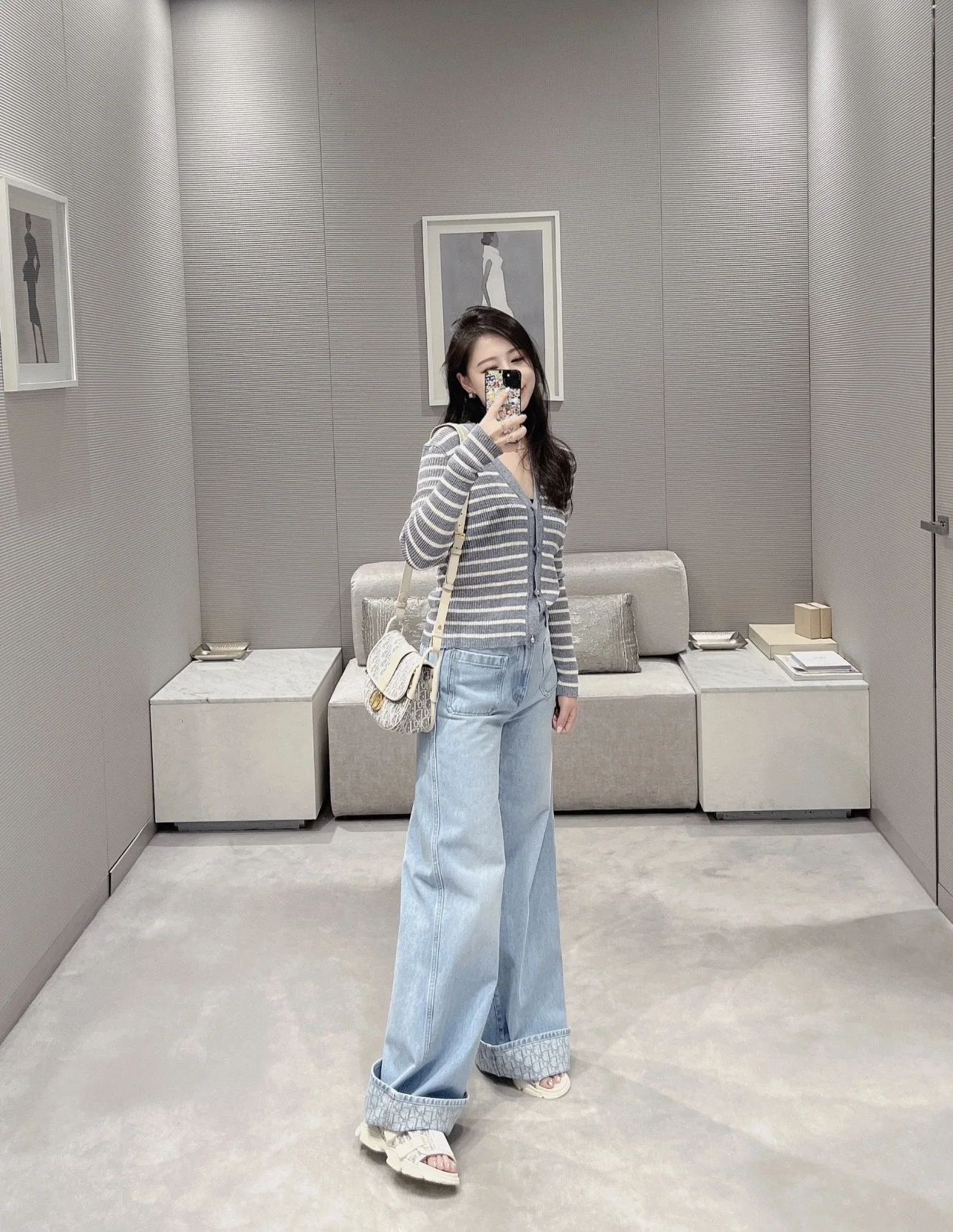 디올 디오리비에라 린넨 스트라이프 V넥 가디건 25 FW 상세 이미지 7