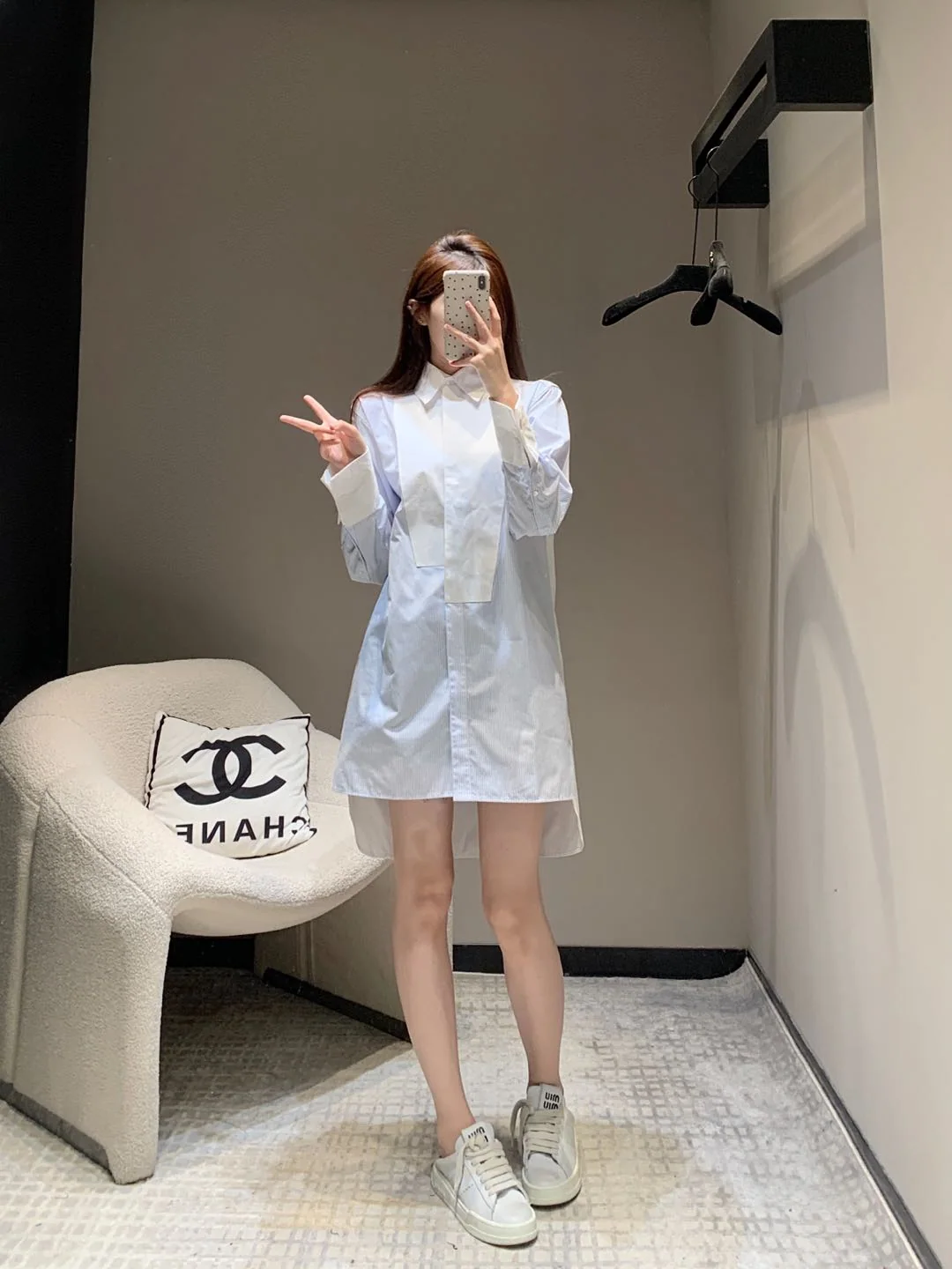 로에베 컬러 블록 스트라이프 롱 셔츠 원피스 상세 이미지 1