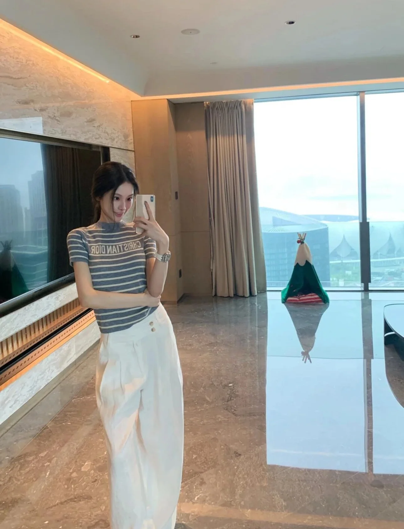 디올 스트라이프 레터 코튼 린넨 반팔 셔츠 상세 이미지 1
