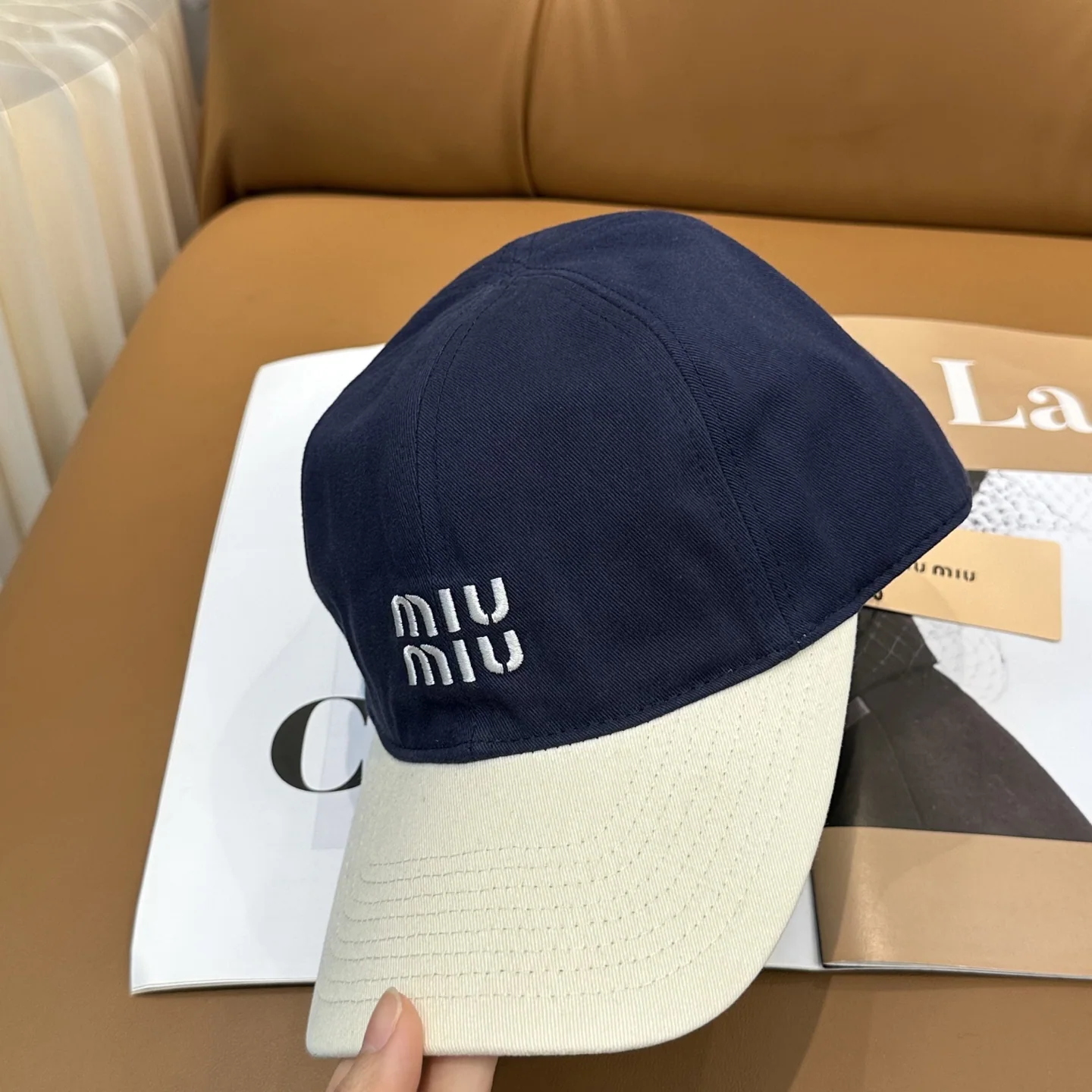 미우미우 컬러 블록 자수 야구모자 상세 이미지 2