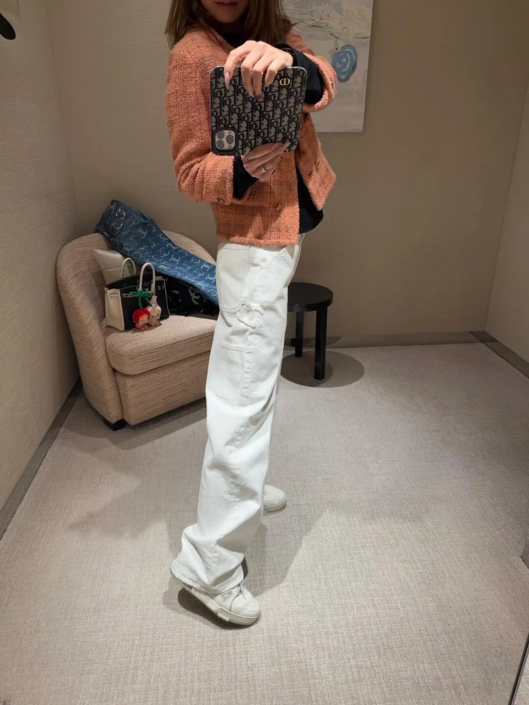 샤넬 더블 C 링 버클 하이웨이스트 와이드 데님 바지 상세 이미지 6