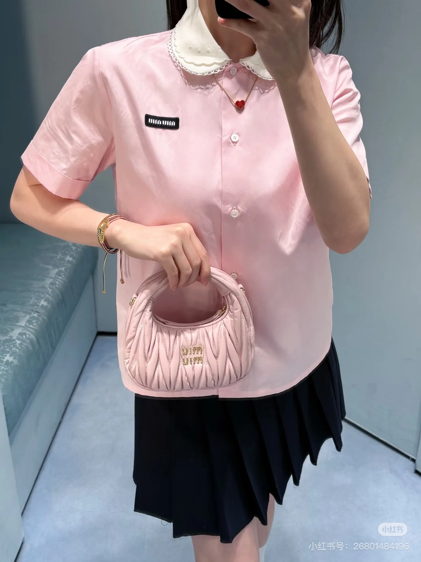 미우미우 레이스 피터팬 카라 반팔 셔츠 26 SS 상세 이미지 3