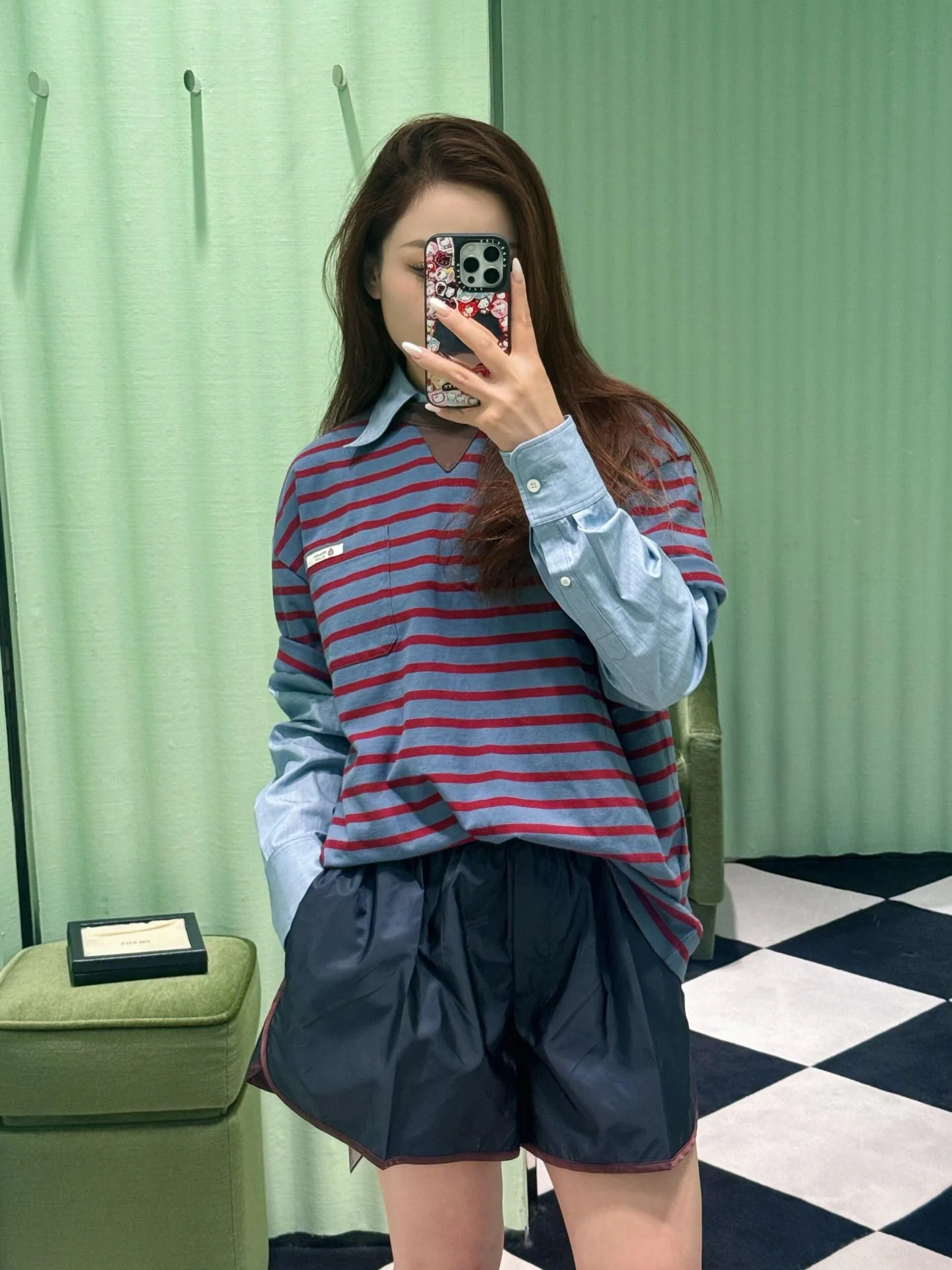 프라다 스트라이프 오버핏 코튼 반팔 티셔츠 2026 SS 상세 이미지 7