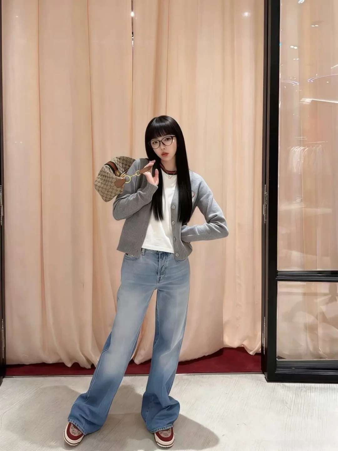 구찌 화이트 하이웨이스트 플레어 와이드 데님 상세 이미지 1