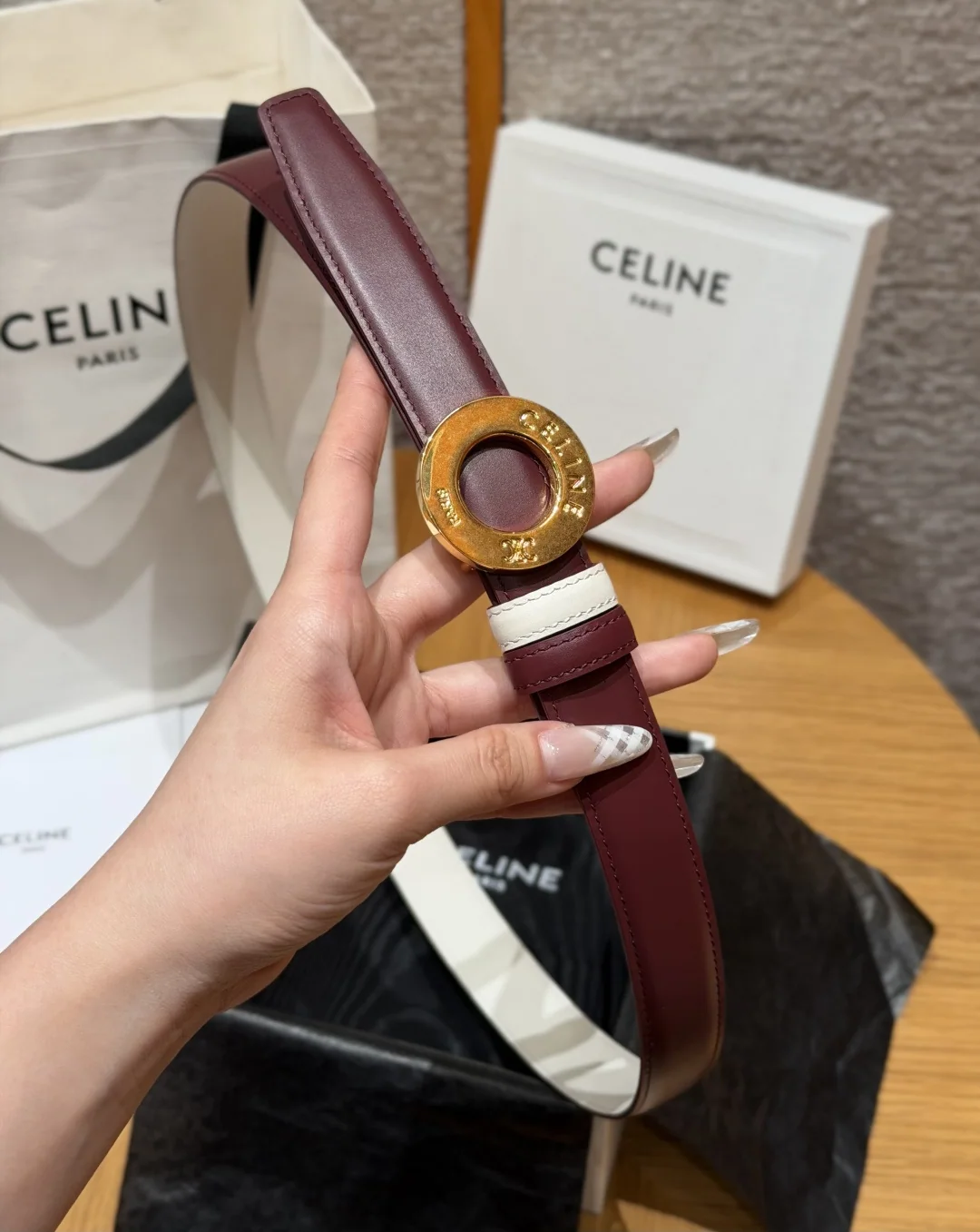 셀린느 DISC 골드 양면 가죽 벨트 25MM 상세 이미지 3