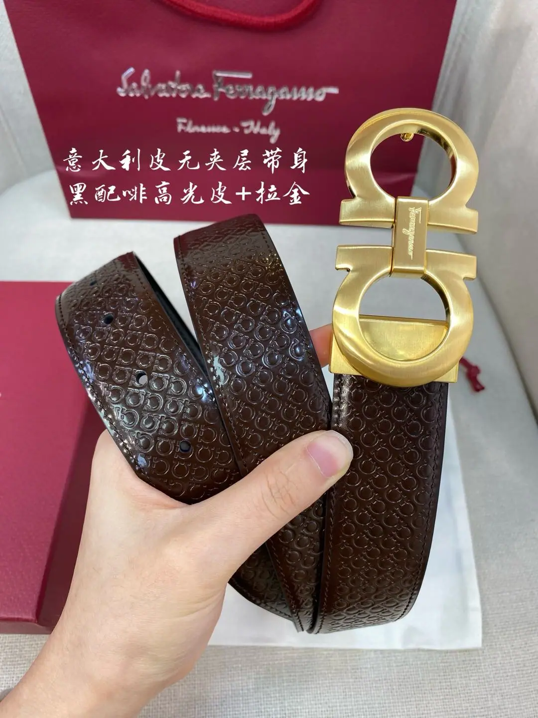 페레가모 천연 가죽 벨트 3.5 CM202500320 상세 이미지 4
