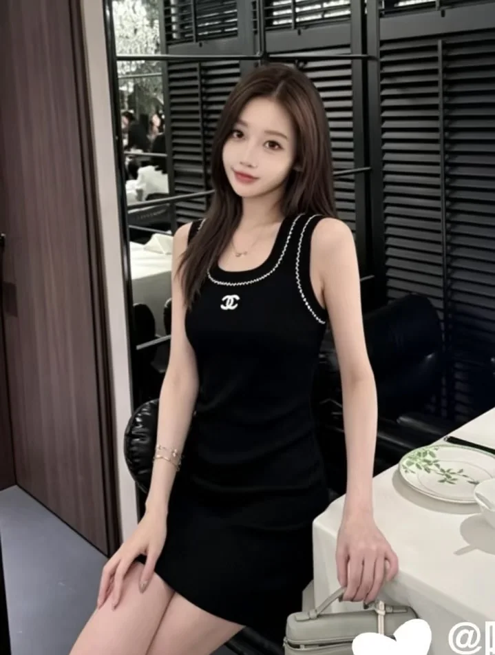 샤넬 스퀘어넥 아이스 실크 니트 베스트 원피스 상세 이미지 1