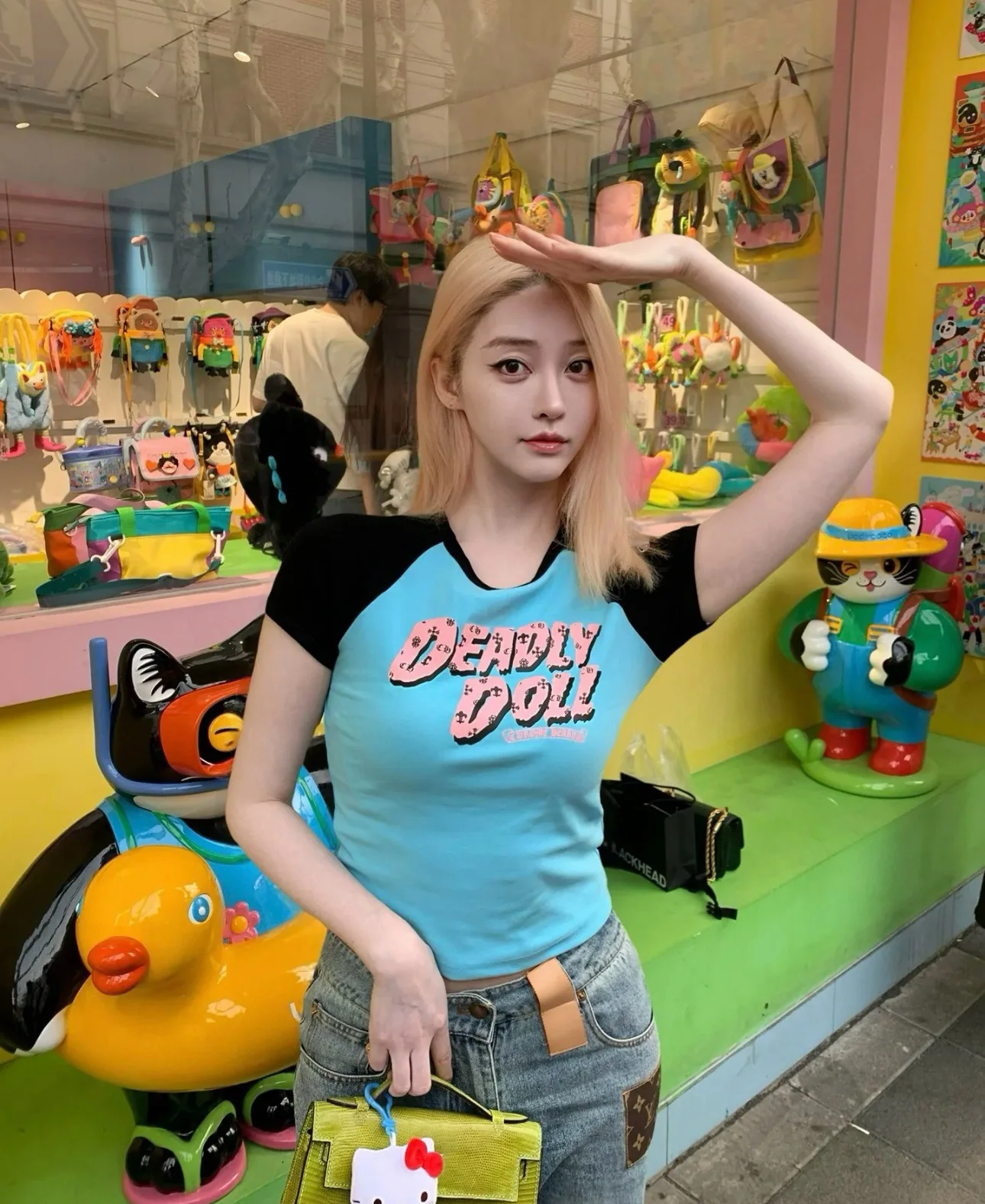 크롬하츠 여성 블루 컬러블록 반팔 티셔츠 상세 이미지 8