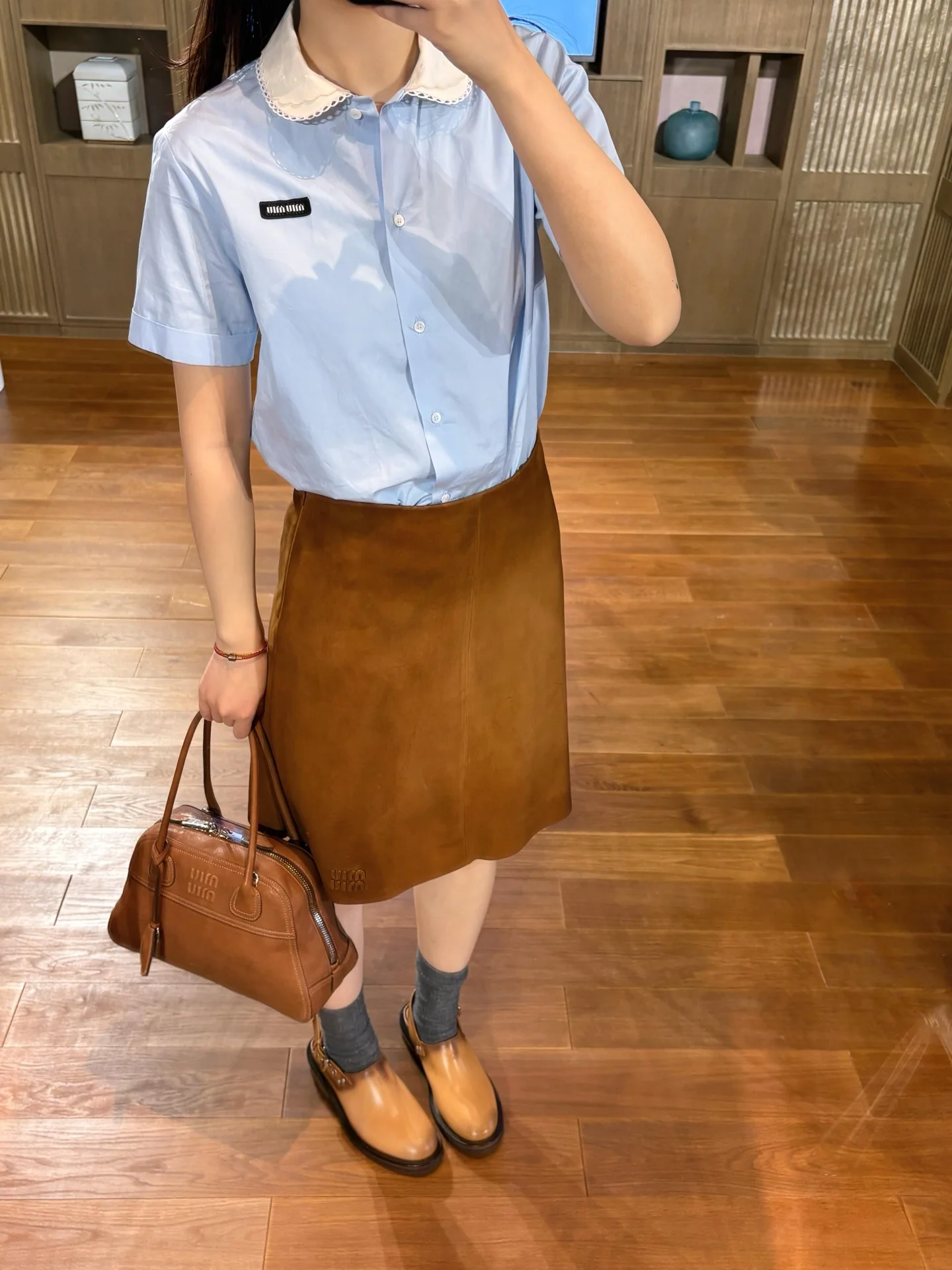 미우미우 피터팬 카라 레이스 배색 반팔 셔츠 26 SS 상세 이미지 5