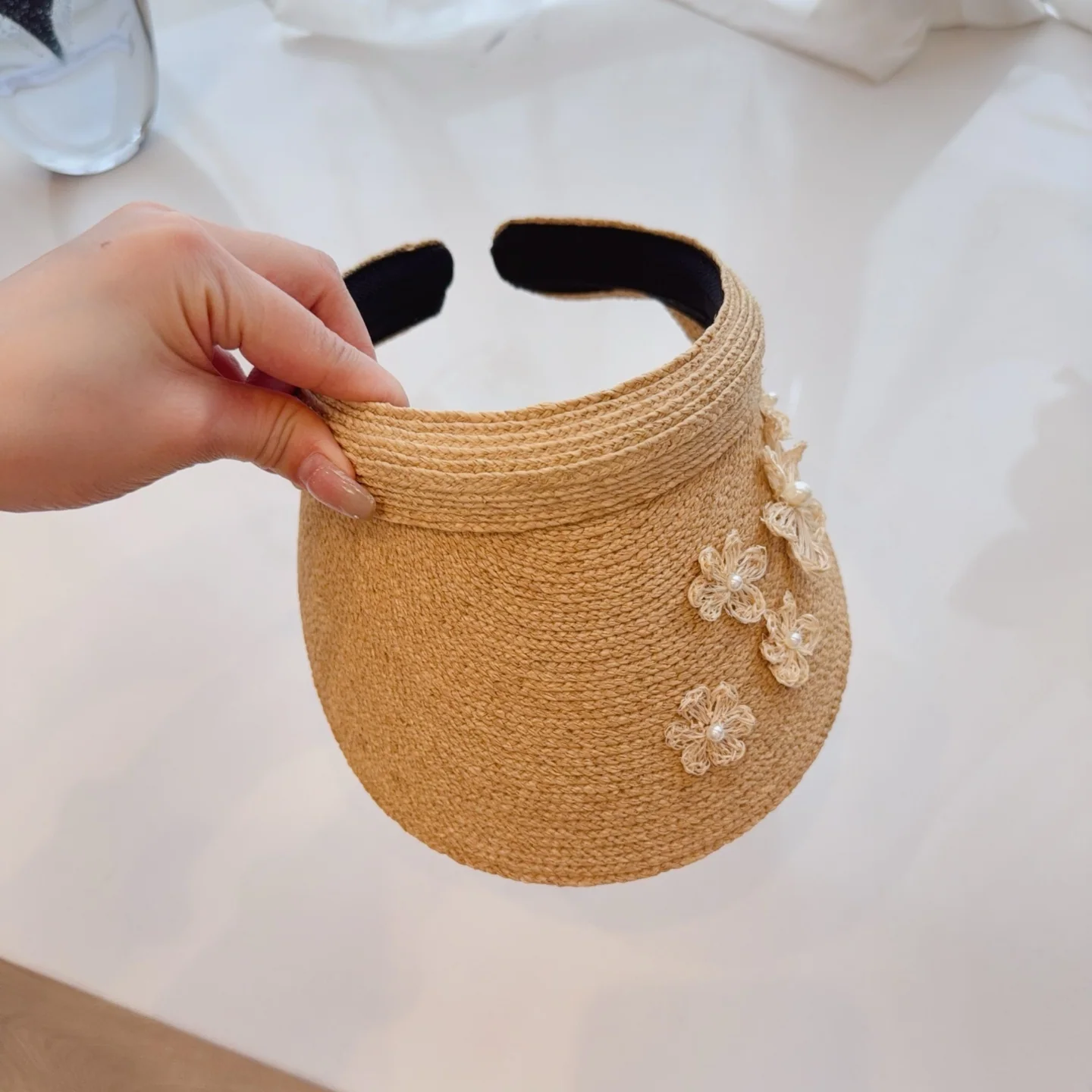 디올 라피아 입체 꽃 장식 썬바이저 상세 이미지 4
