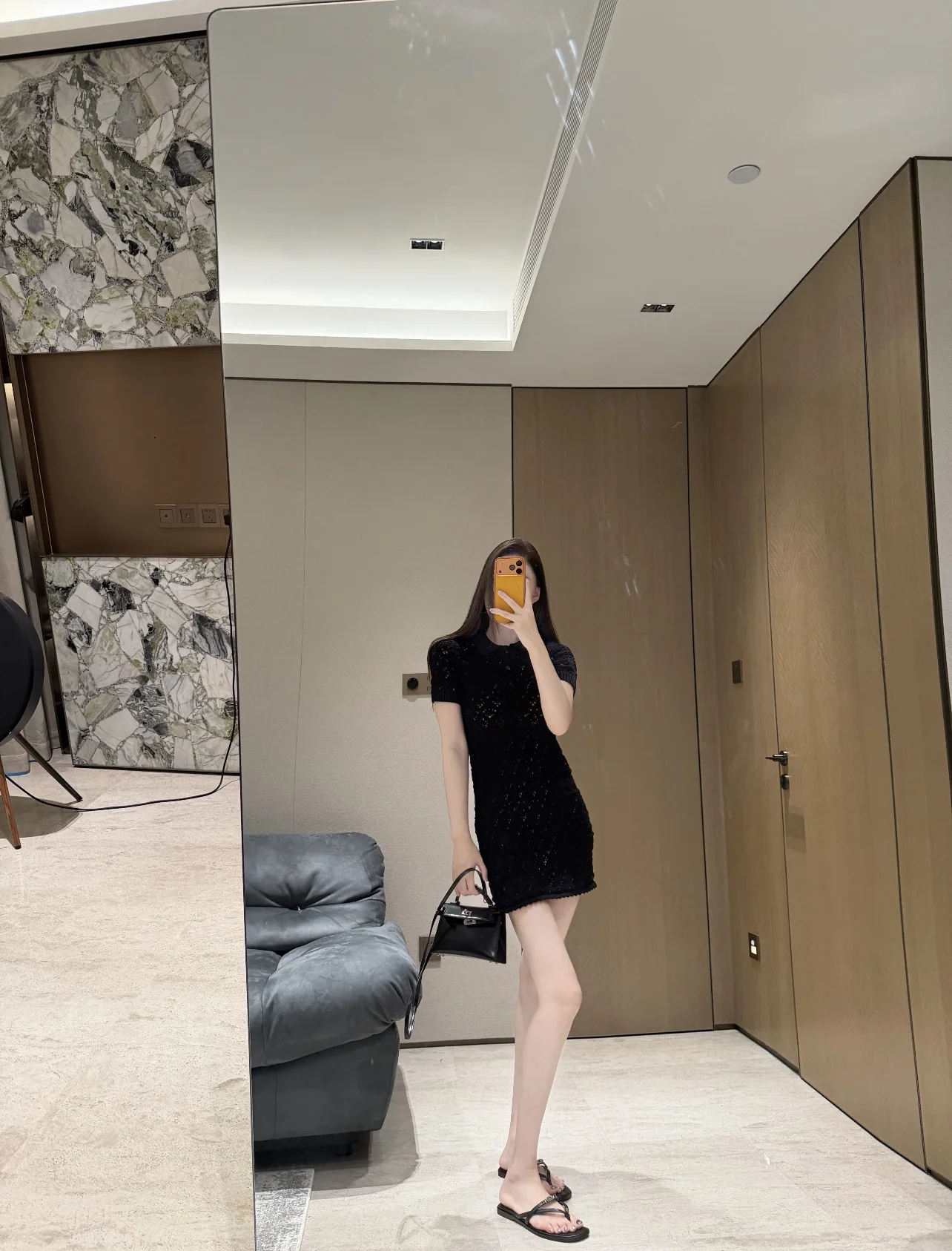 셀린느 반소매 시스루 니트 원피스 상세 이미지 6