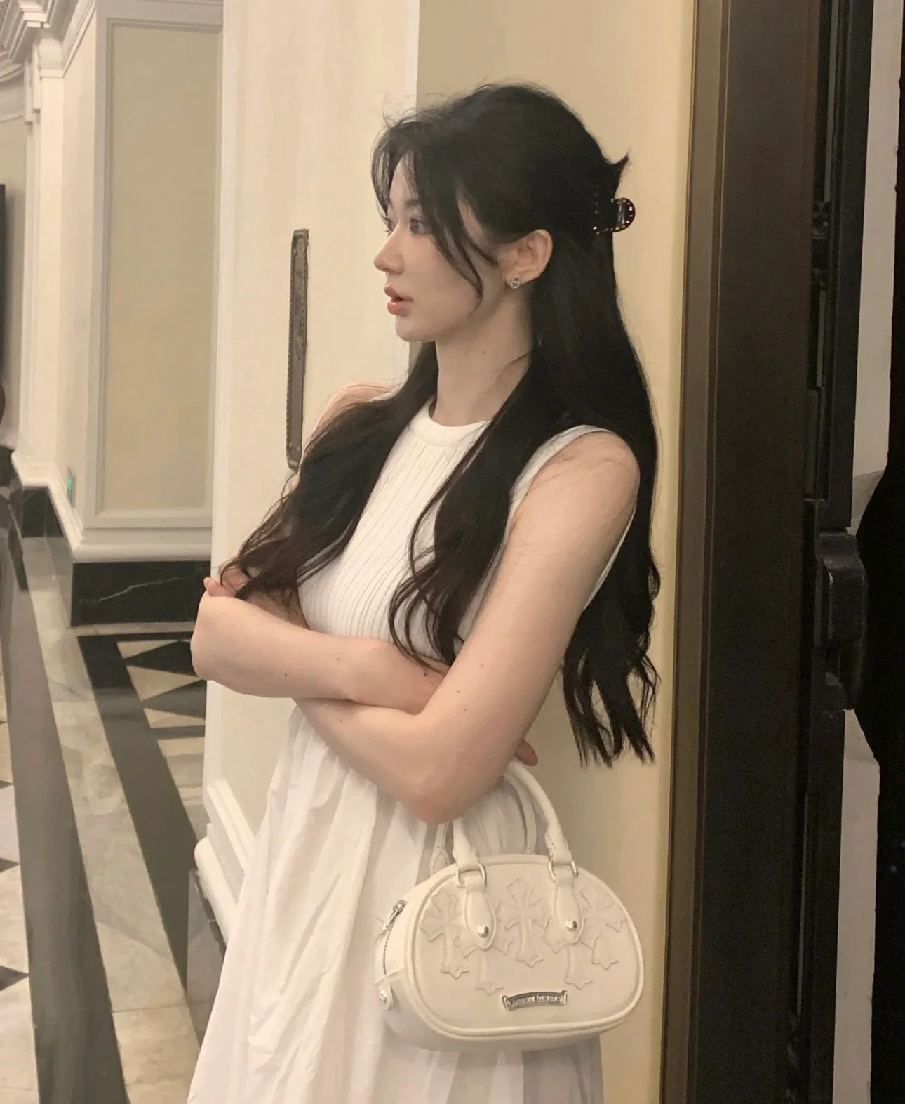 크롬하츠 화이트 텀블 소가죽 볼링 백 상세 이미지 7