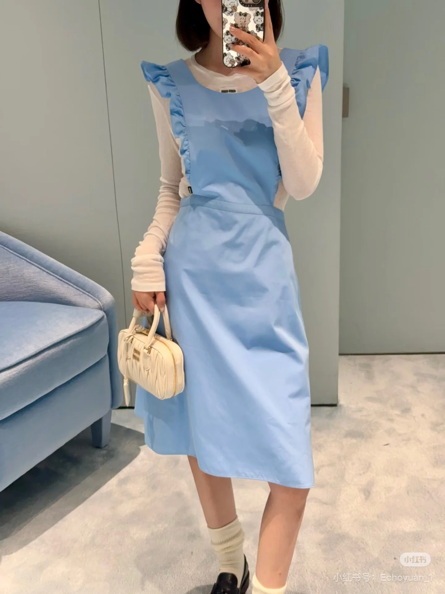 미우미우 프릴 민소매 A라인 원피스 상세 이미지 2