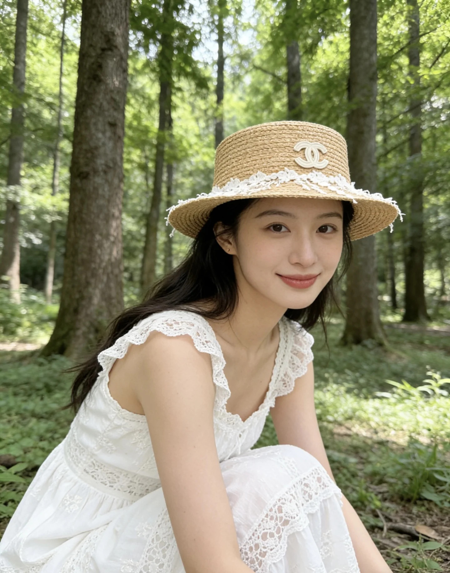 샤넬 라피아 레이스 트림 플랫 캡 상세 이미지 1