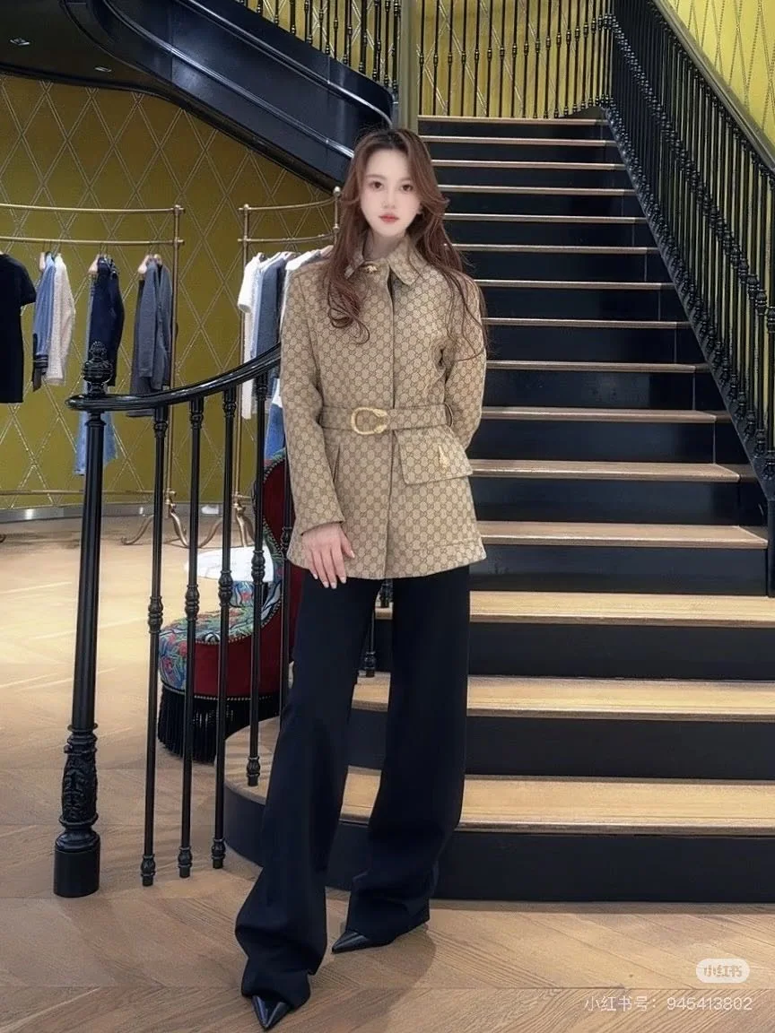 구찌 자카드 허리 밴드 미들 코트 자켓 상세 이미지 3