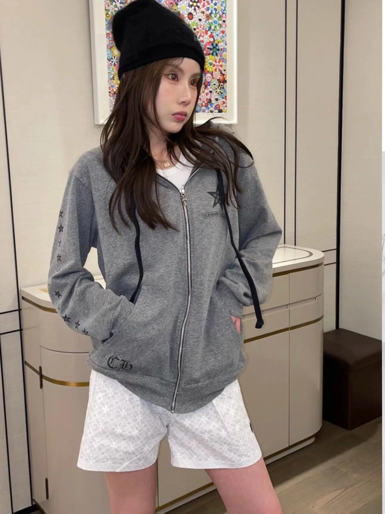 크롬하츠 다크 크로스 패턴 여성 비치 반바지 상세 이미지 9