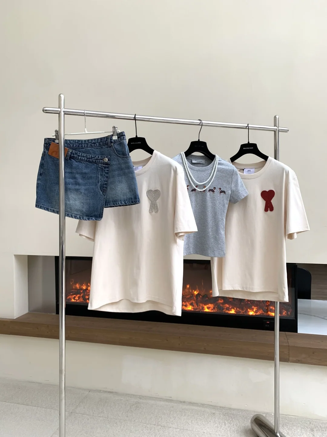 스커트 여성 비대칭 헴 레트로 미디스커트 상세 이미지 7