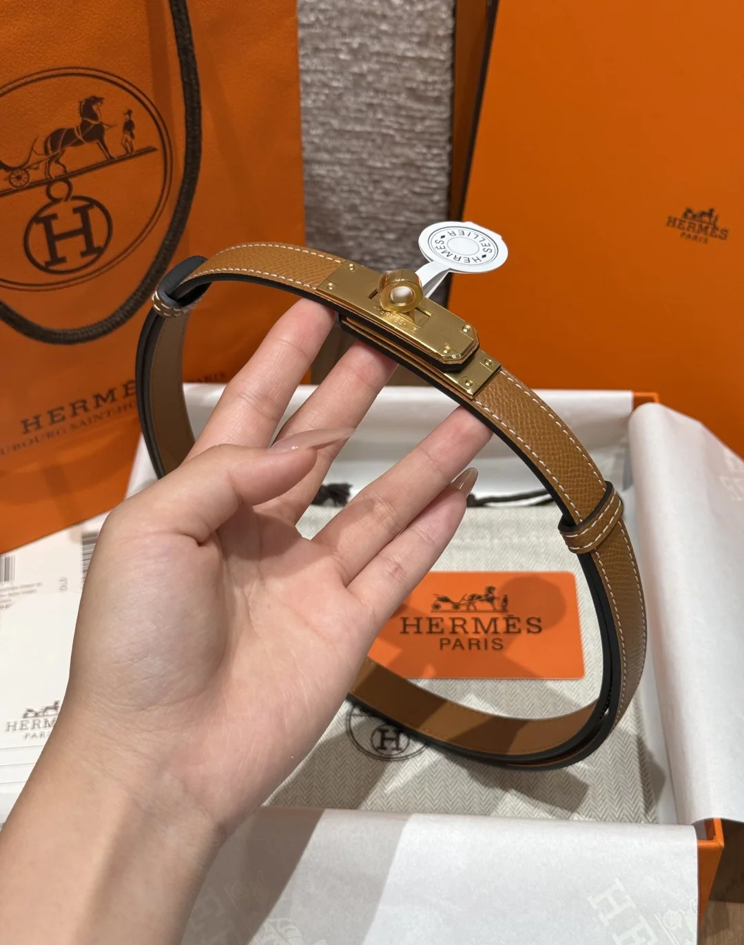 에르메스 켈리 엡솜 가죽 벨트 176753
