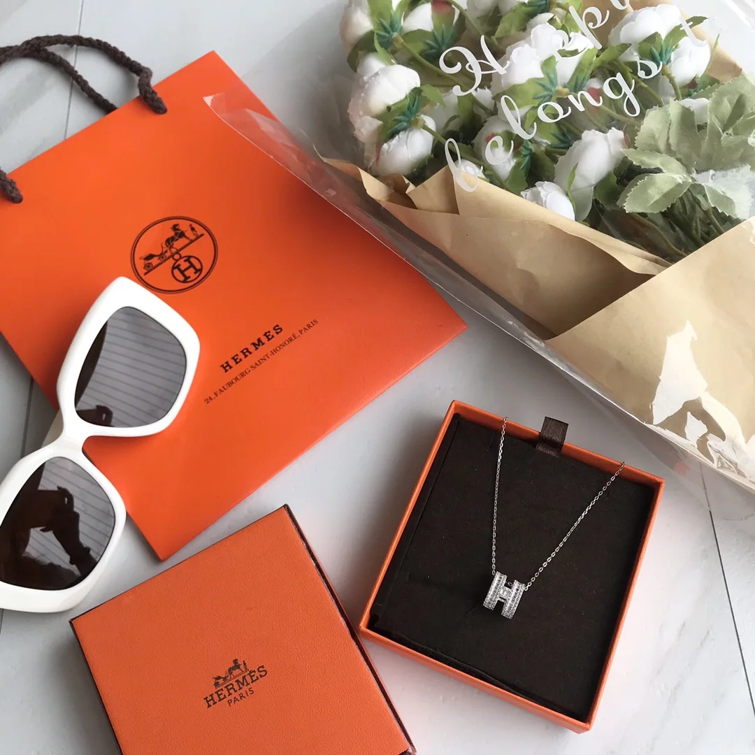 에르메스 925 스털링 실버 골드 도금 다이아몬드 목걸이 70478