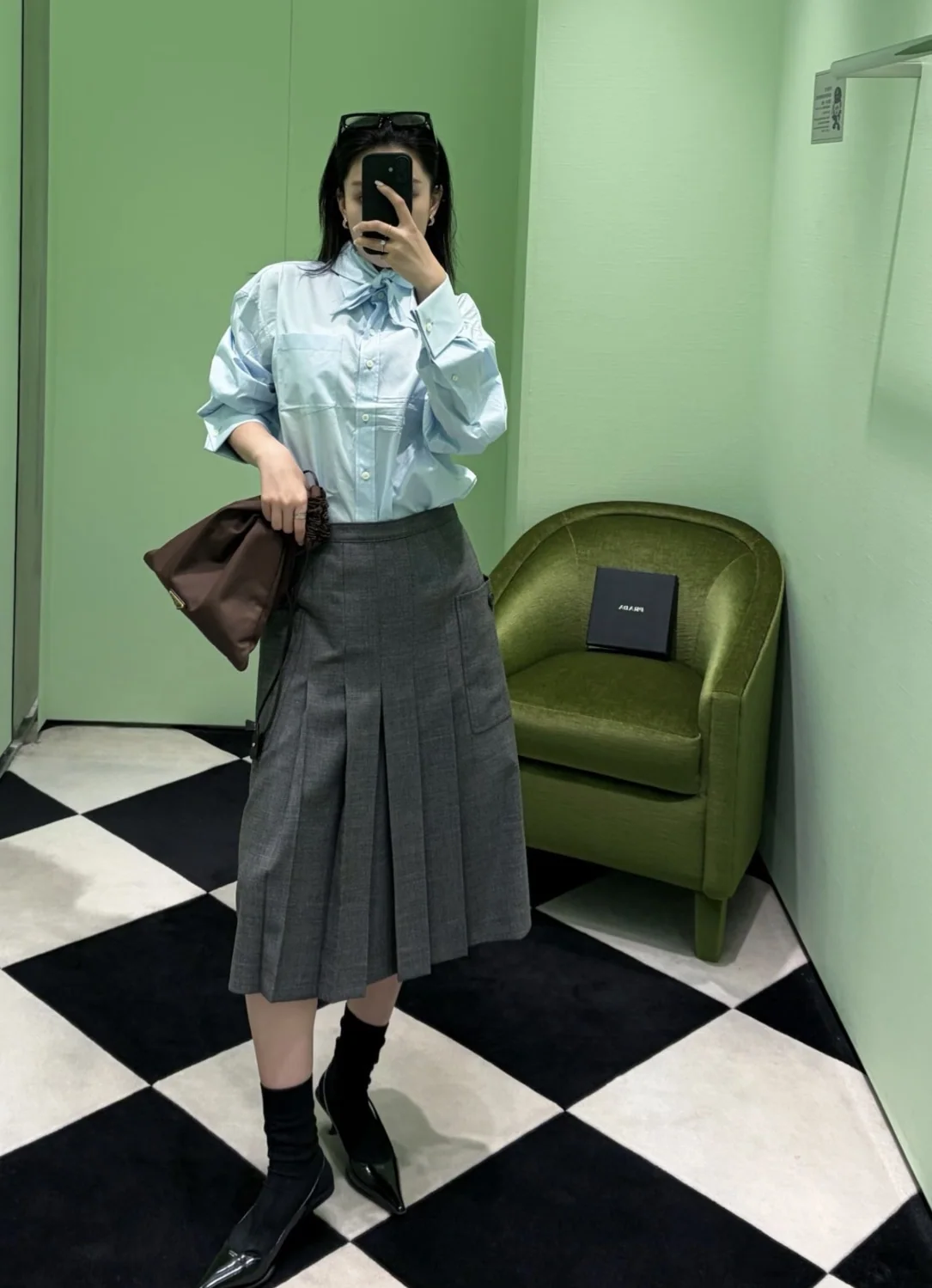 프라다 나비넥타이 코튼 셔츠 원피스 상세 이미지 5