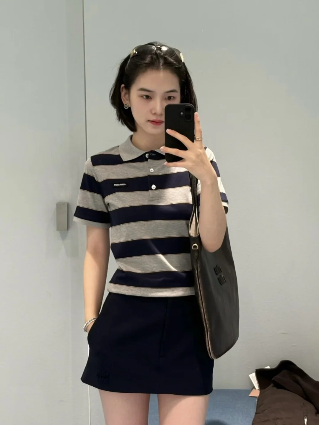 미우미우 스트라이프 폴로 반팔 티셔츠 상세 이미지 8