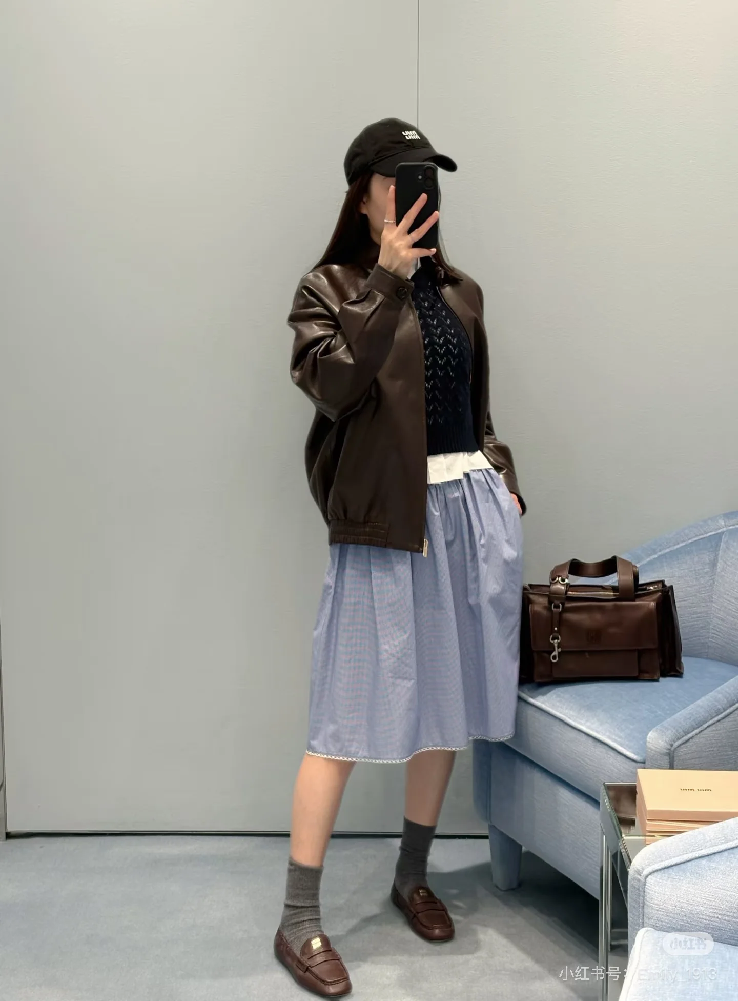 미우미우 체크 레이스 카라 반팔 티셔츠 상세 이미지 3