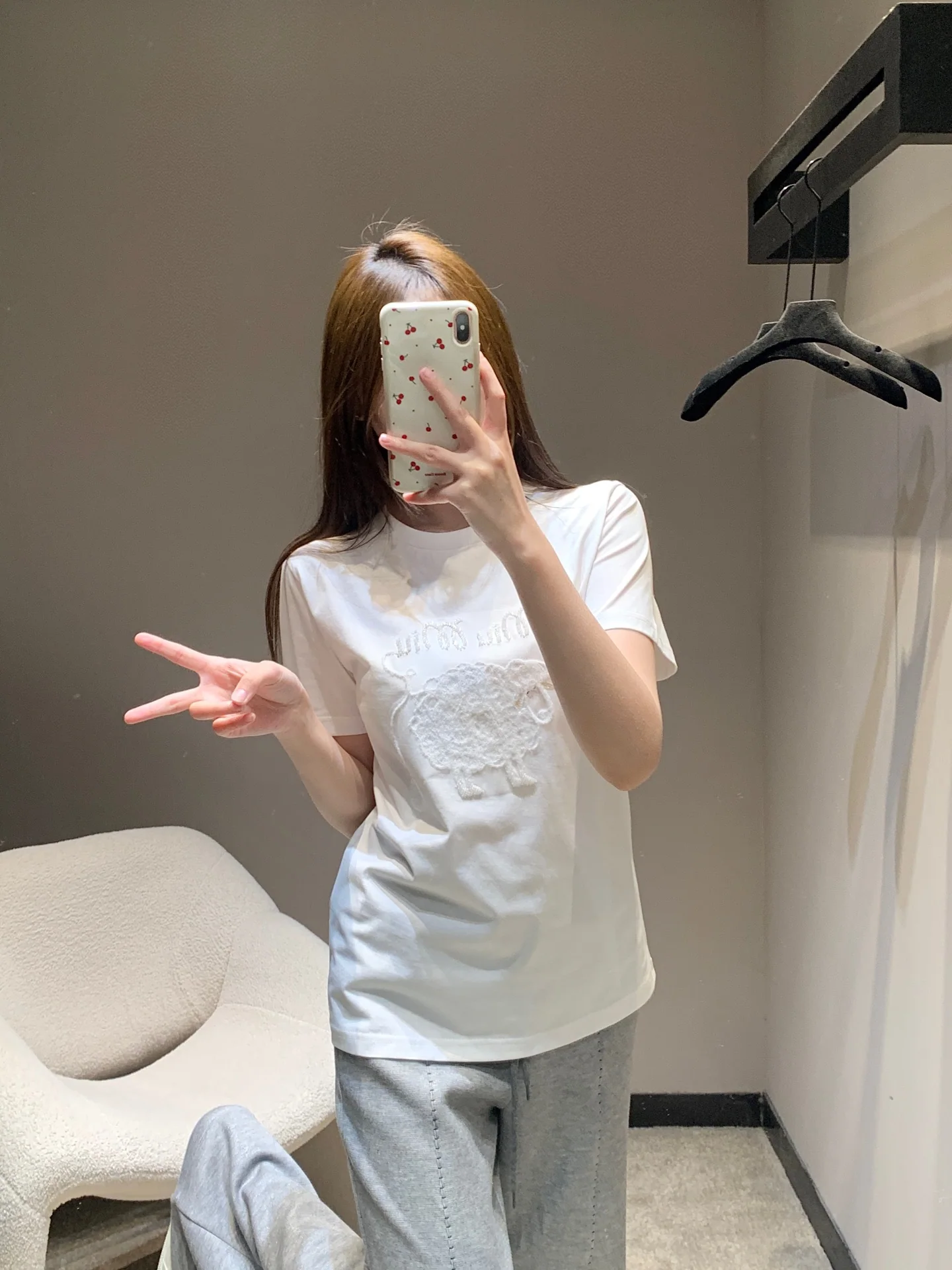 미우미우 레터 자수 반팔 티셔츠 26 SS 상세 이미지 1