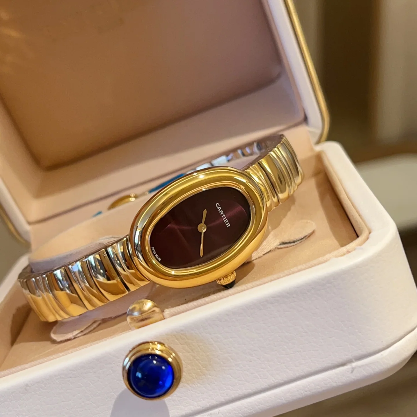 까르띠에 바뇨아르 쿼츠 무브먼트 사파이어 글라스 블루 스틸밴드 레플리카 42894 Cartier 상세 이미지 4