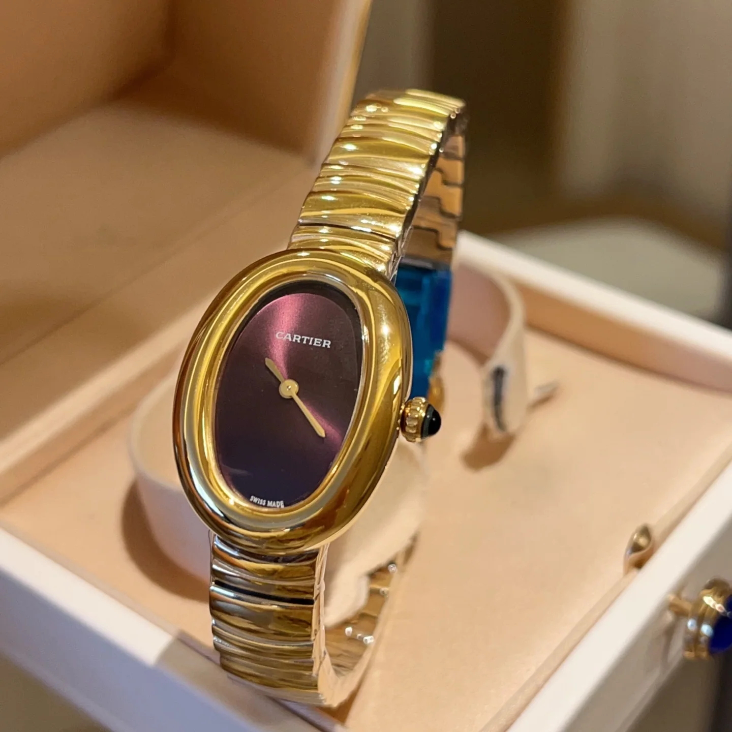까르띠에 바뇨아르 쿼츠 무브먼트 사파이어 글라스 블루 스틸밴드 레플리카 42894 Cartier 상세 이미지 7