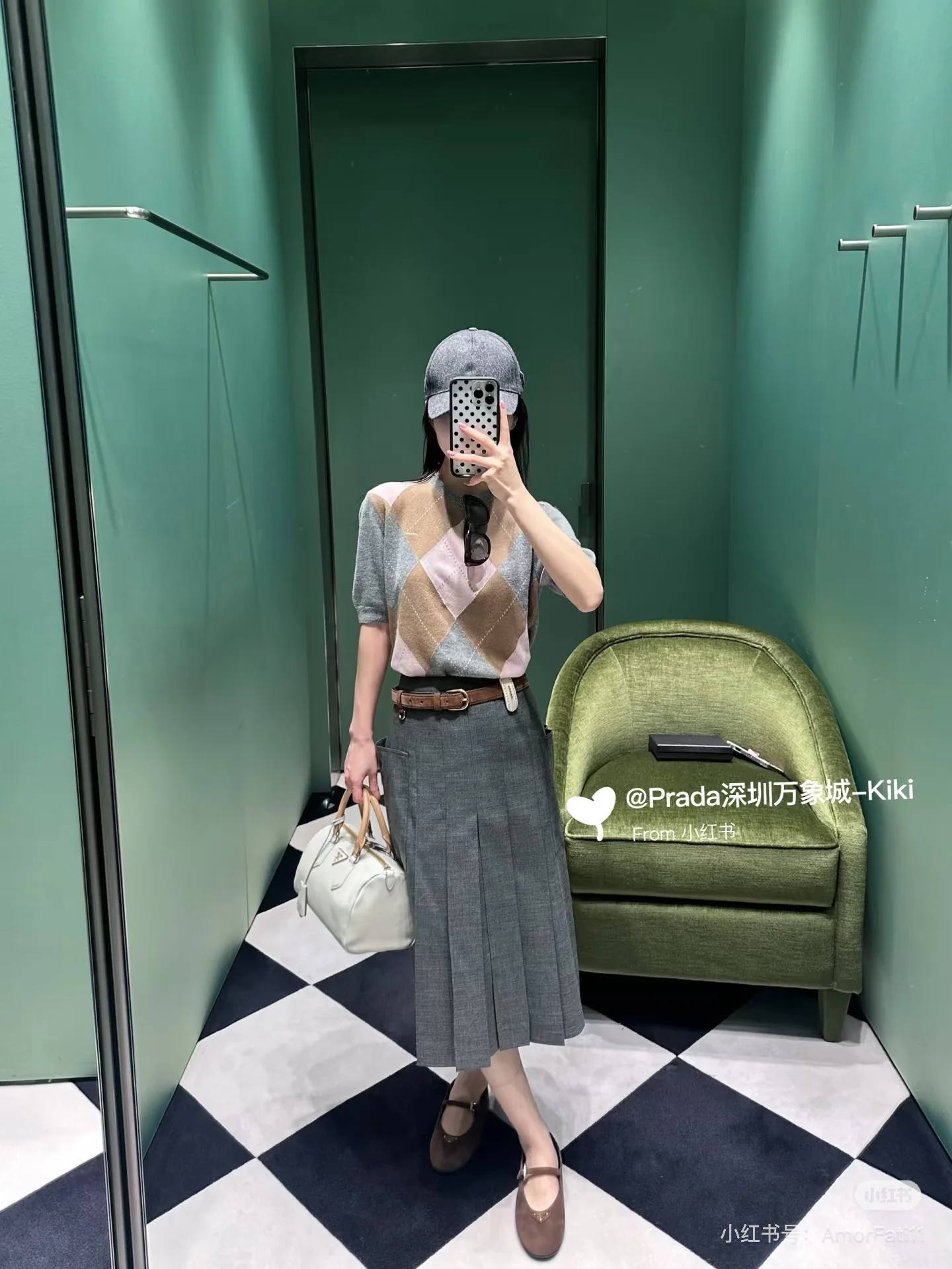 프라다 그레이 울 플리츠 미디 스커트 상세 이미지 9