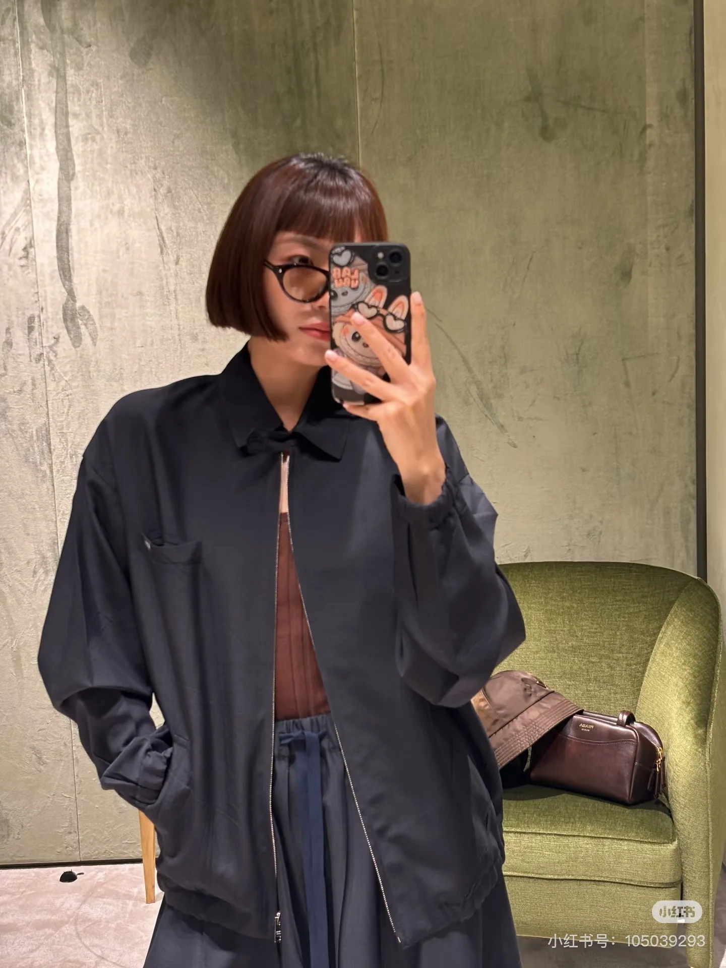 프라다 여성 네이비 울 재킷 반팔 상세 이미지 2