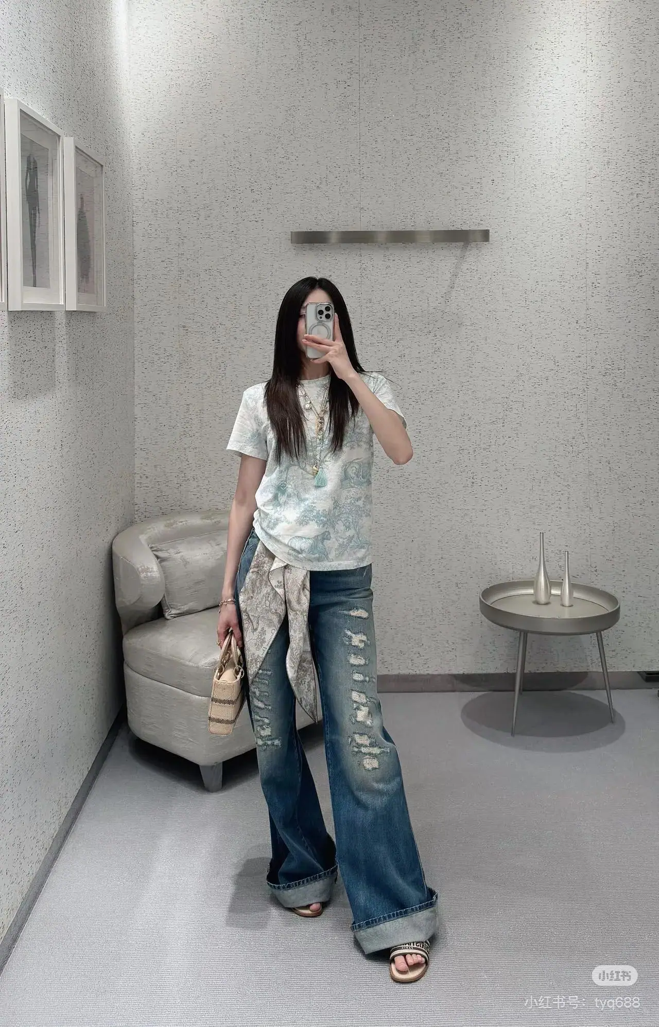 디올 다미지 가공 와이드 레그 데님 바지 25 SS 상세 이미지 8