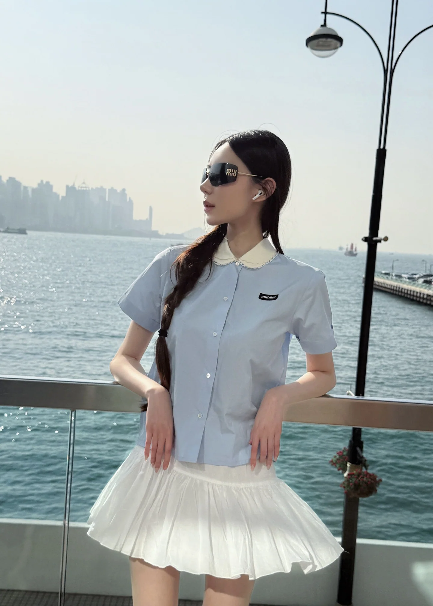 미우미우 피터팬 카라 레이스 배색 반팔 셔츠 26 SS 상세 이미지 2