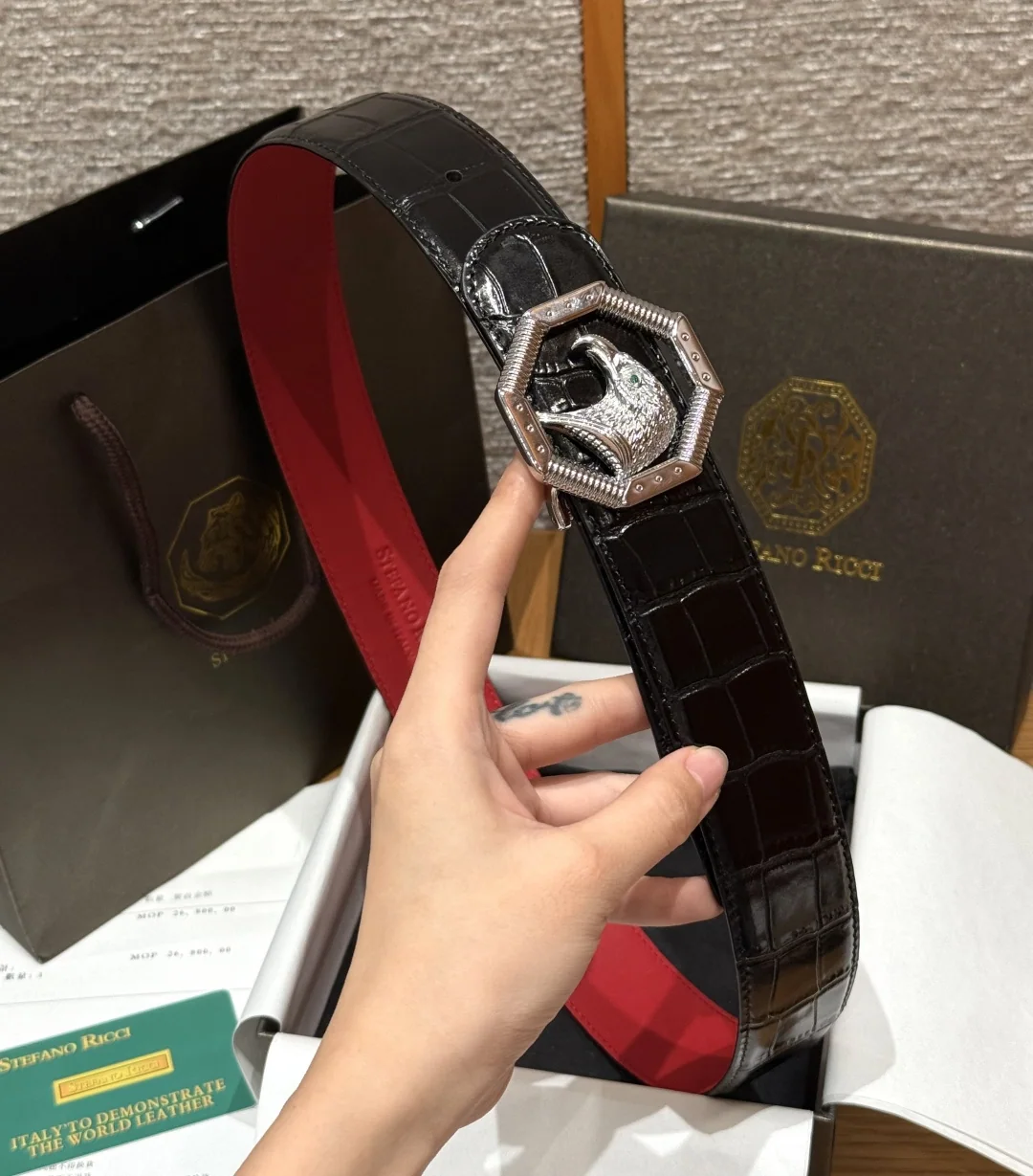 스테파노리치 크로커다일 패턴 소가죽 이글 헤드 벨트 상세 이미지 3