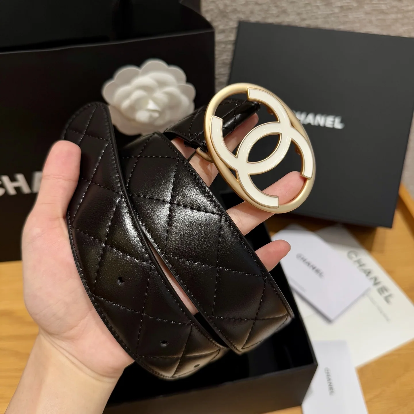 샤넬 라운드 다이아몬드 패턴 시어스킨 벨트 상세 이미지 2