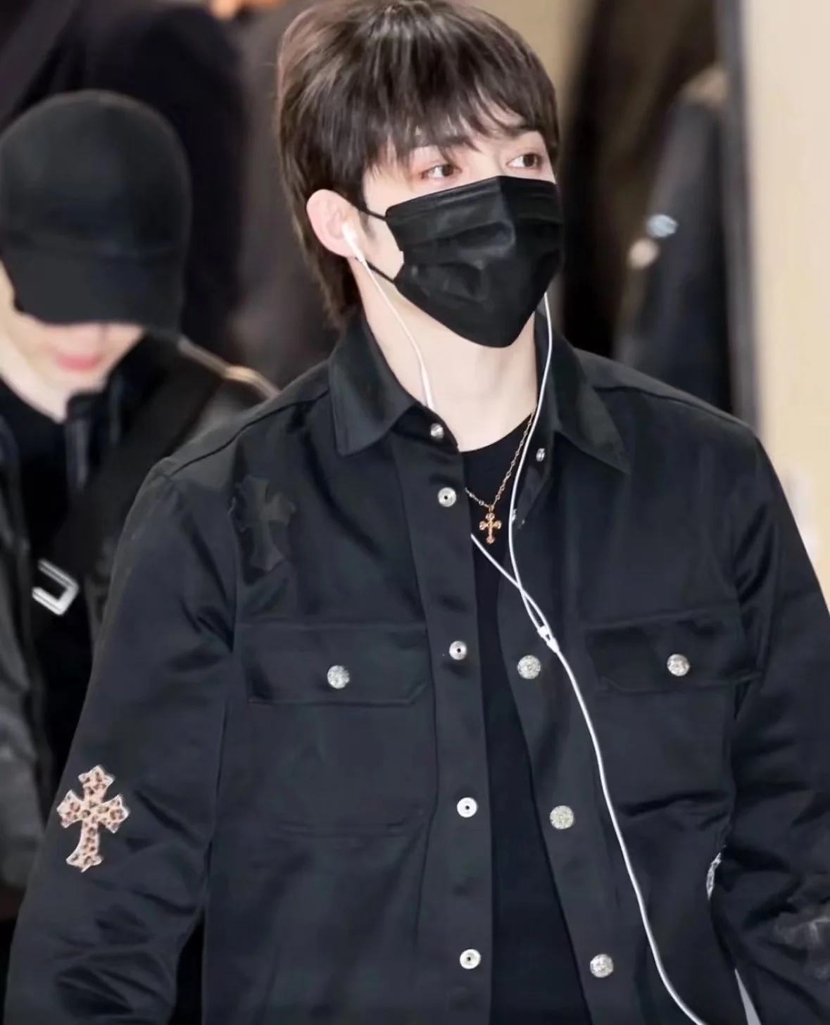 크롬하츠 워크 도그 블랙 데님 레더 크로스 자켓 162969