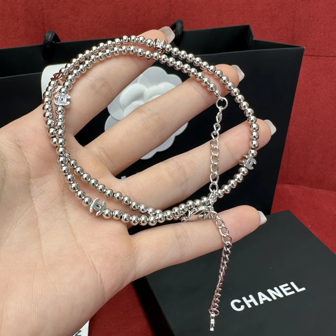 샤넬 더블 C 실버 비즈 목걸이 상세 이미지 3