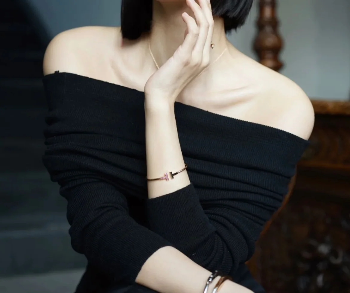 티파니 더블 T 핑크 다이아몬드 골드 도금 팔찌 상세 이미지 1
