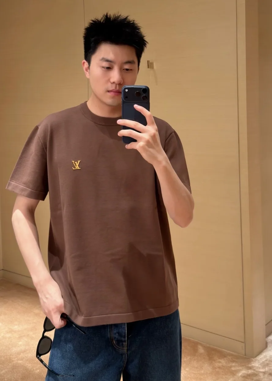 루이비통 브라운 반팔 니트 여성 티셔츠 상세 이미지 9