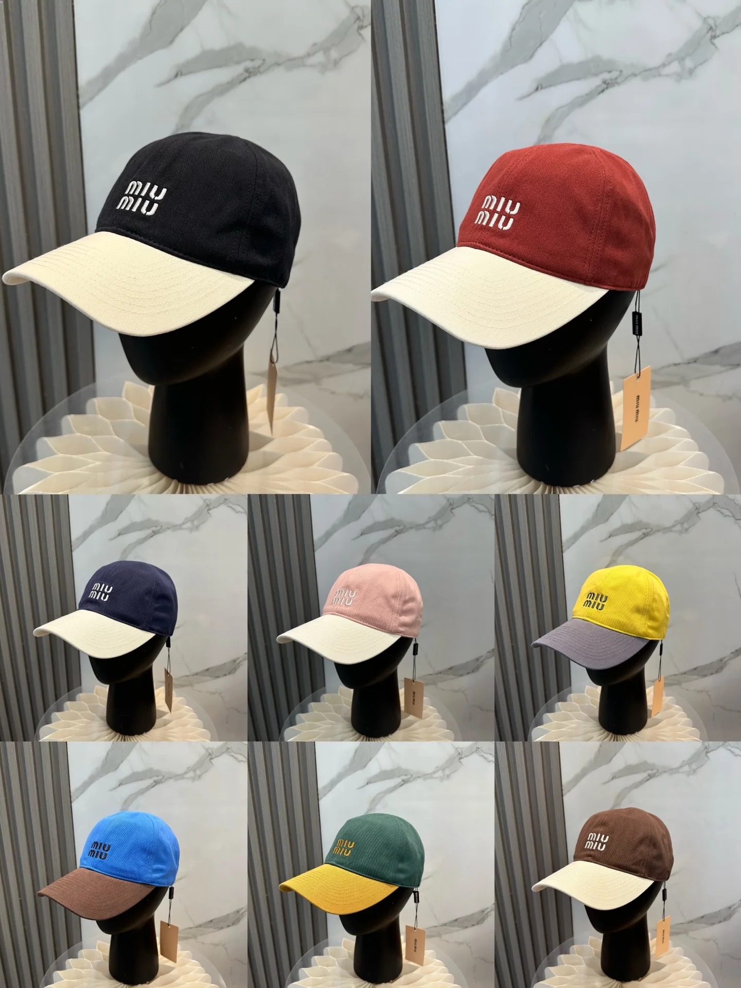 미우미우 컬러블록 자수 베이스볼 모자 상세 이미지 9
