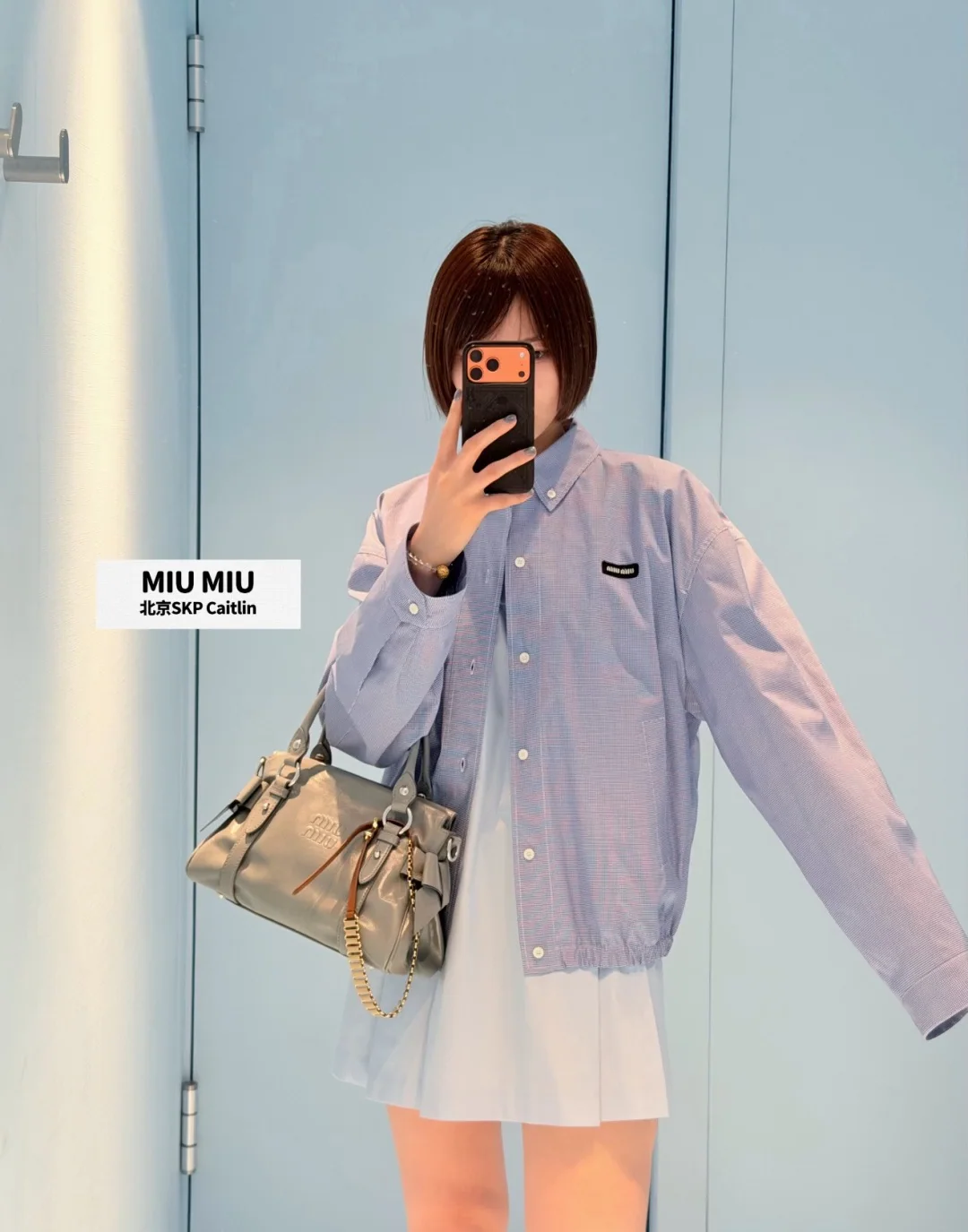미우미우 블루 체크 코튼 셔츠 재킷 상세 이미지 4