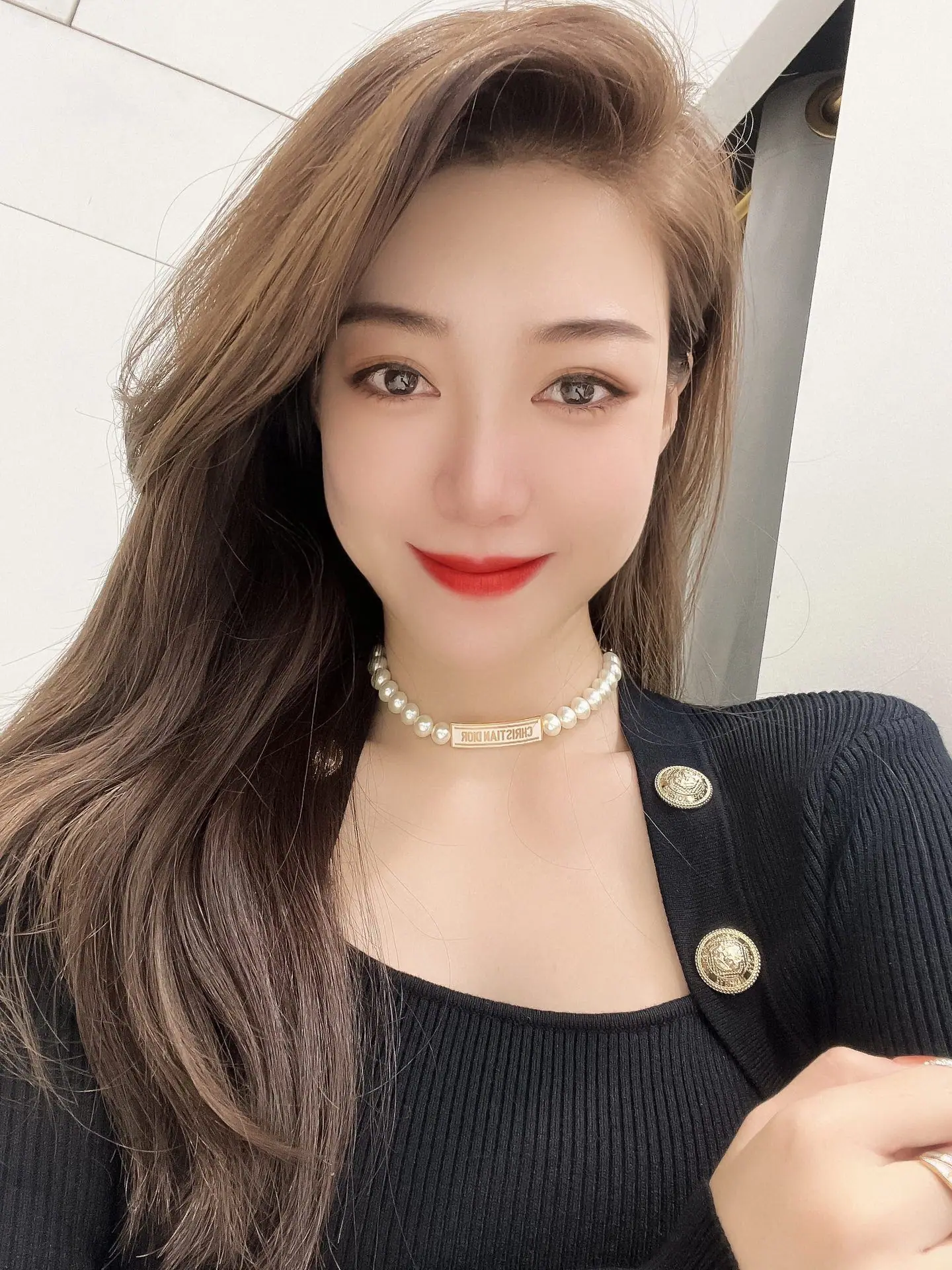디올 로고 진주 스와로브스키 비즈 목걸이 상세 이미지 2