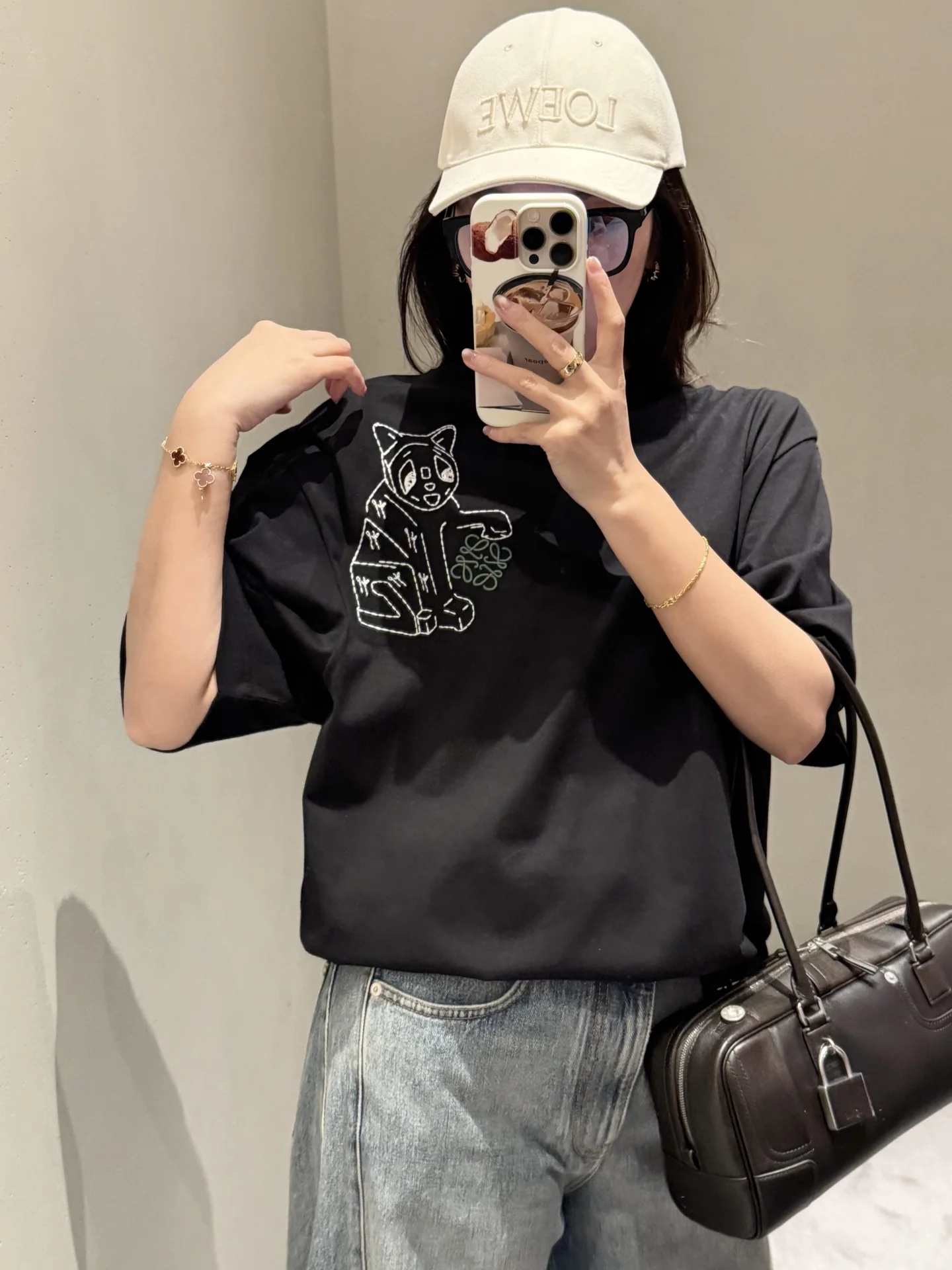 루이비통 고양이 자수 오버핏 반팔 티셔츠 5849 상세 이미지 3