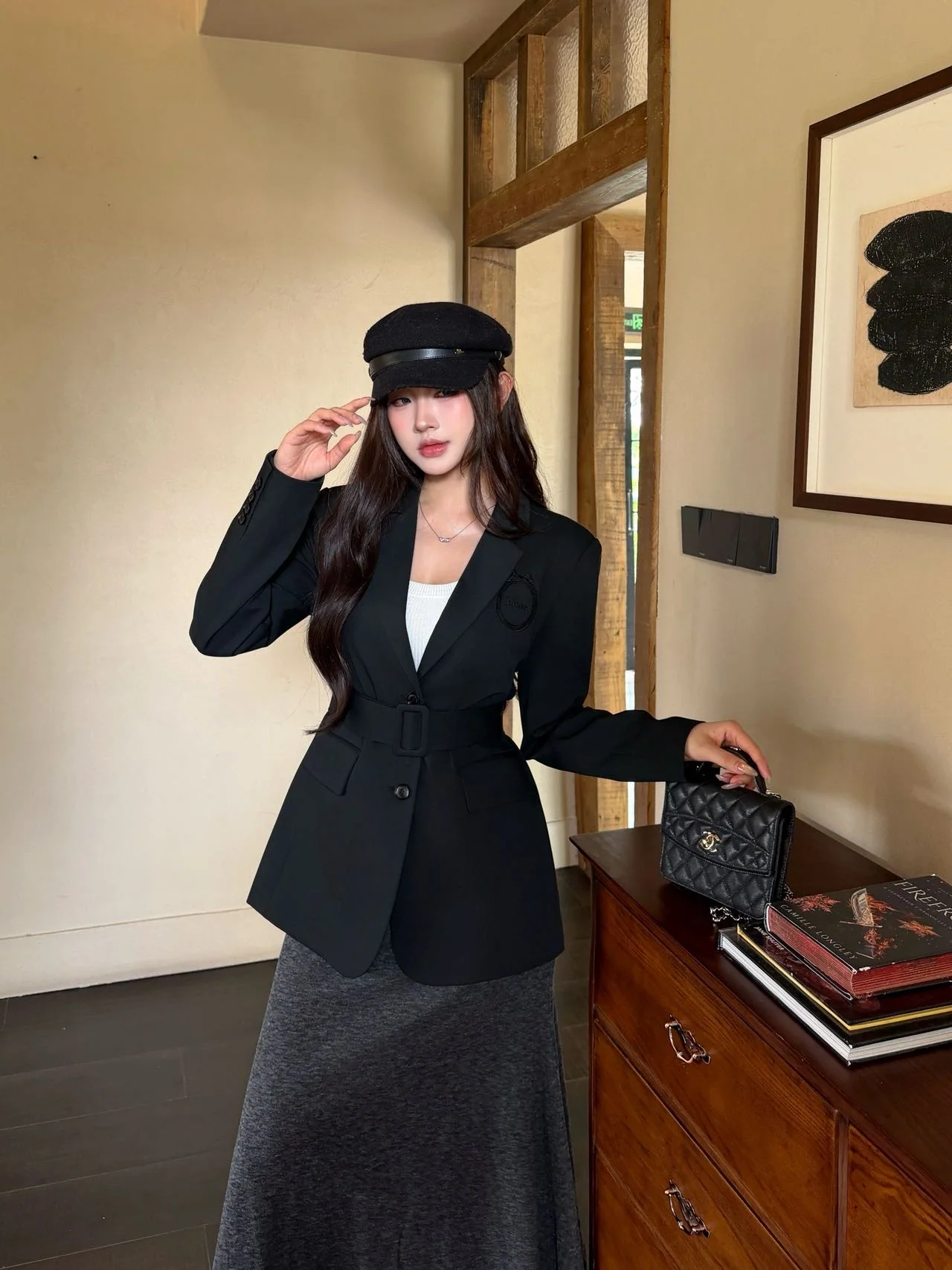 디올 라펠 싱글 브레스트 슬림핏 여성 자켓 178736