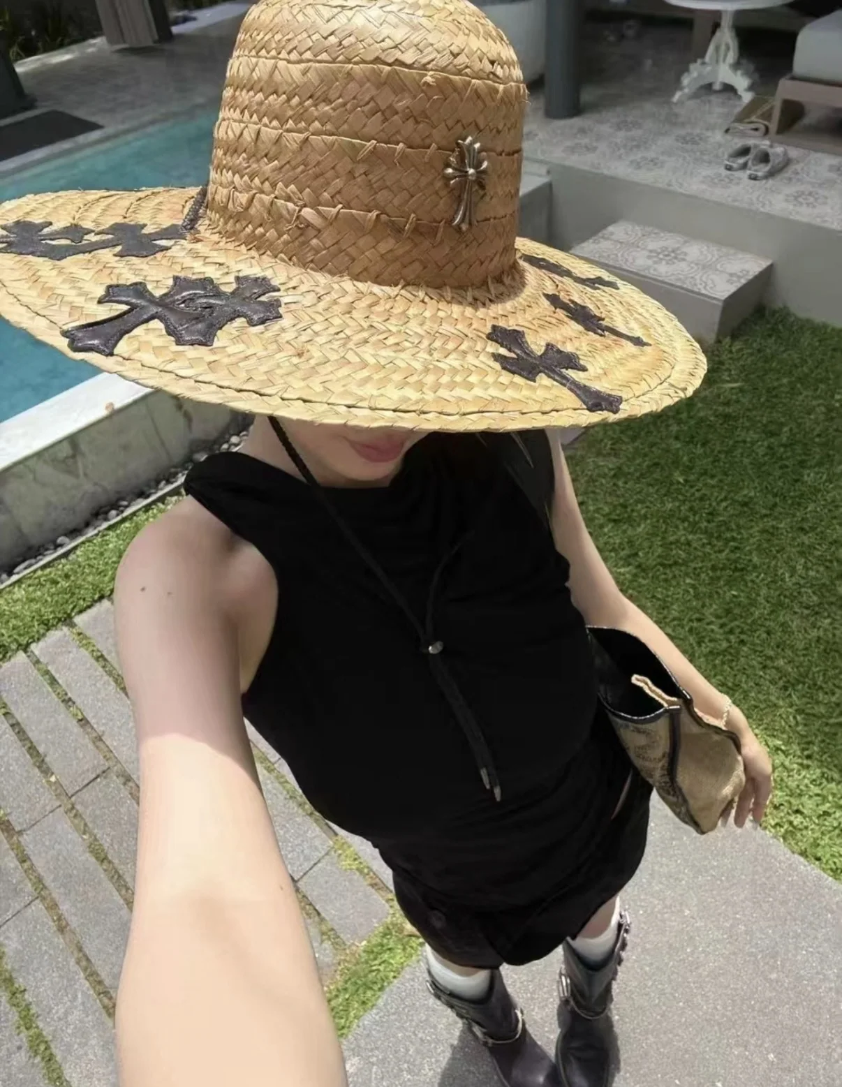 크롬하츠 크로스 가죽 스트로 해트 모자 상세 이미지 7