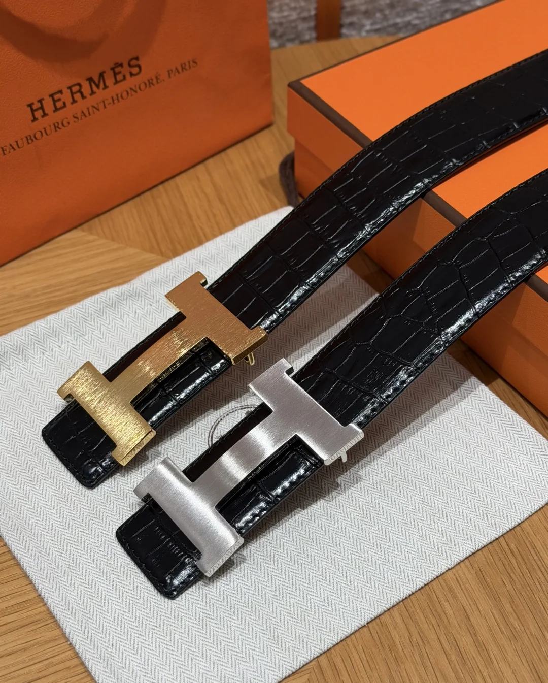 에르메스 H 버클 악어 무늬 가죽 벨트 38mm 176313