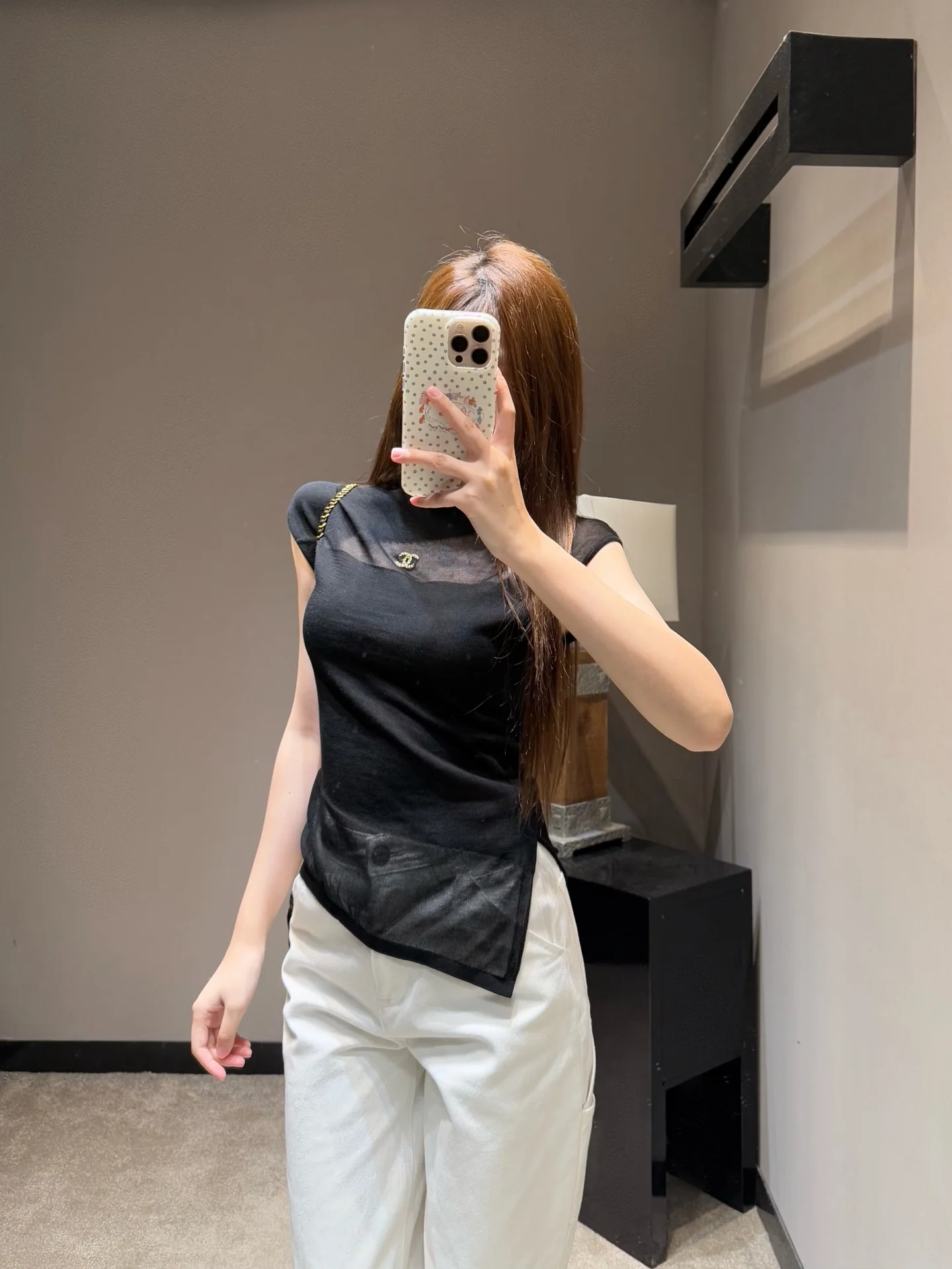 샤넬 비대칭 컷팅 여성 반팔 니트 탑 상세 이미지 9