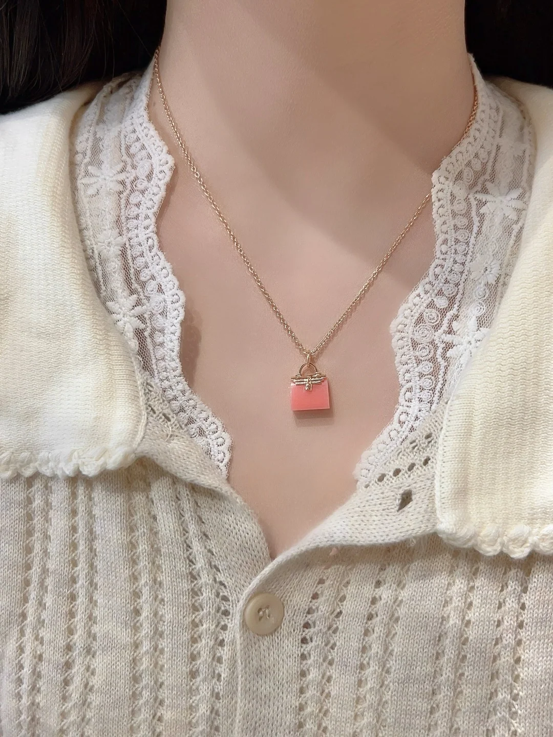 에르메스 핑크 콘스탄스 롱 펜던트 목걸이 상세 이미지 2