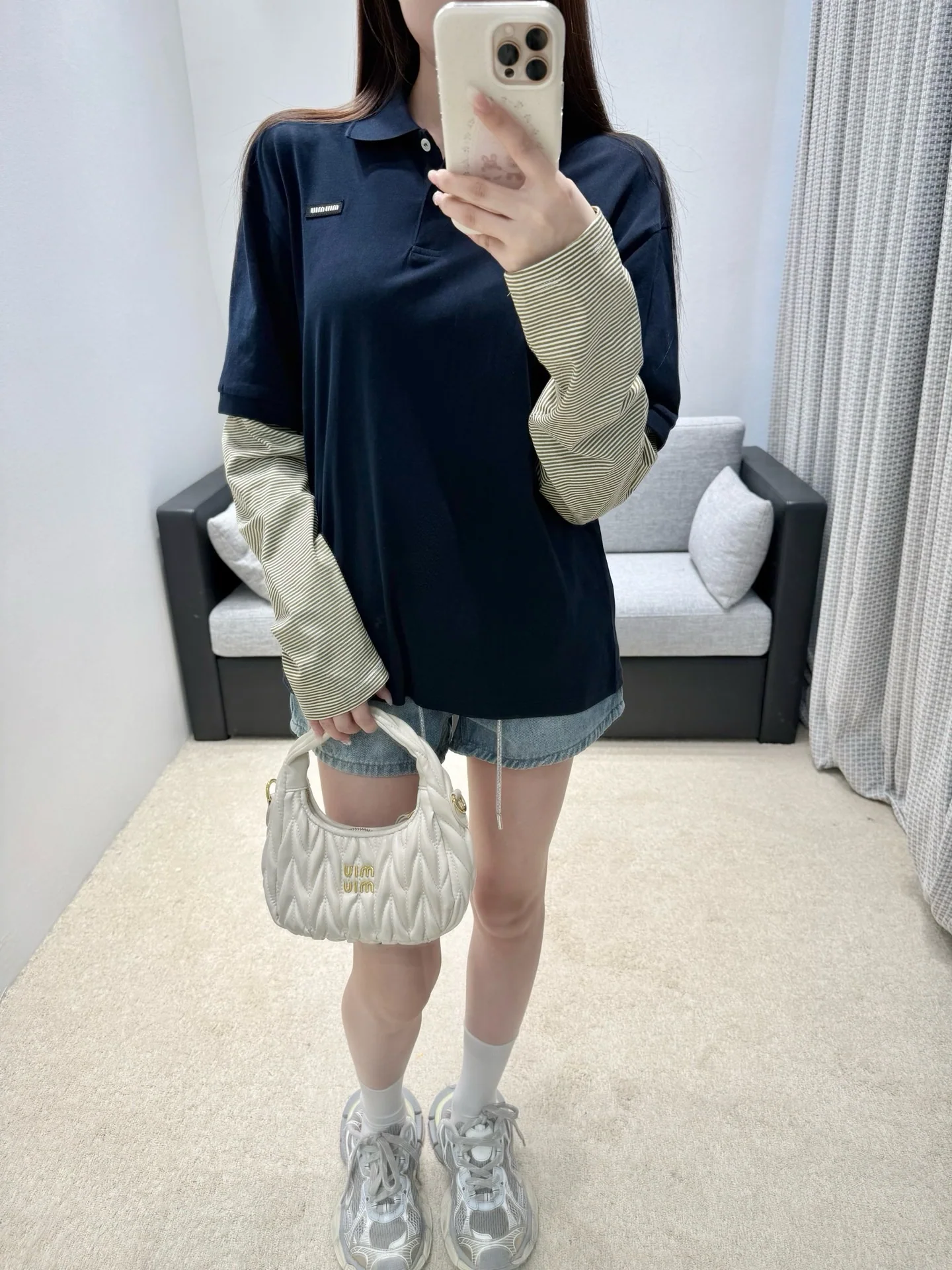 미우미우 네이비 블루 긴팔 투피스 티셔츠 상세 이미지 2